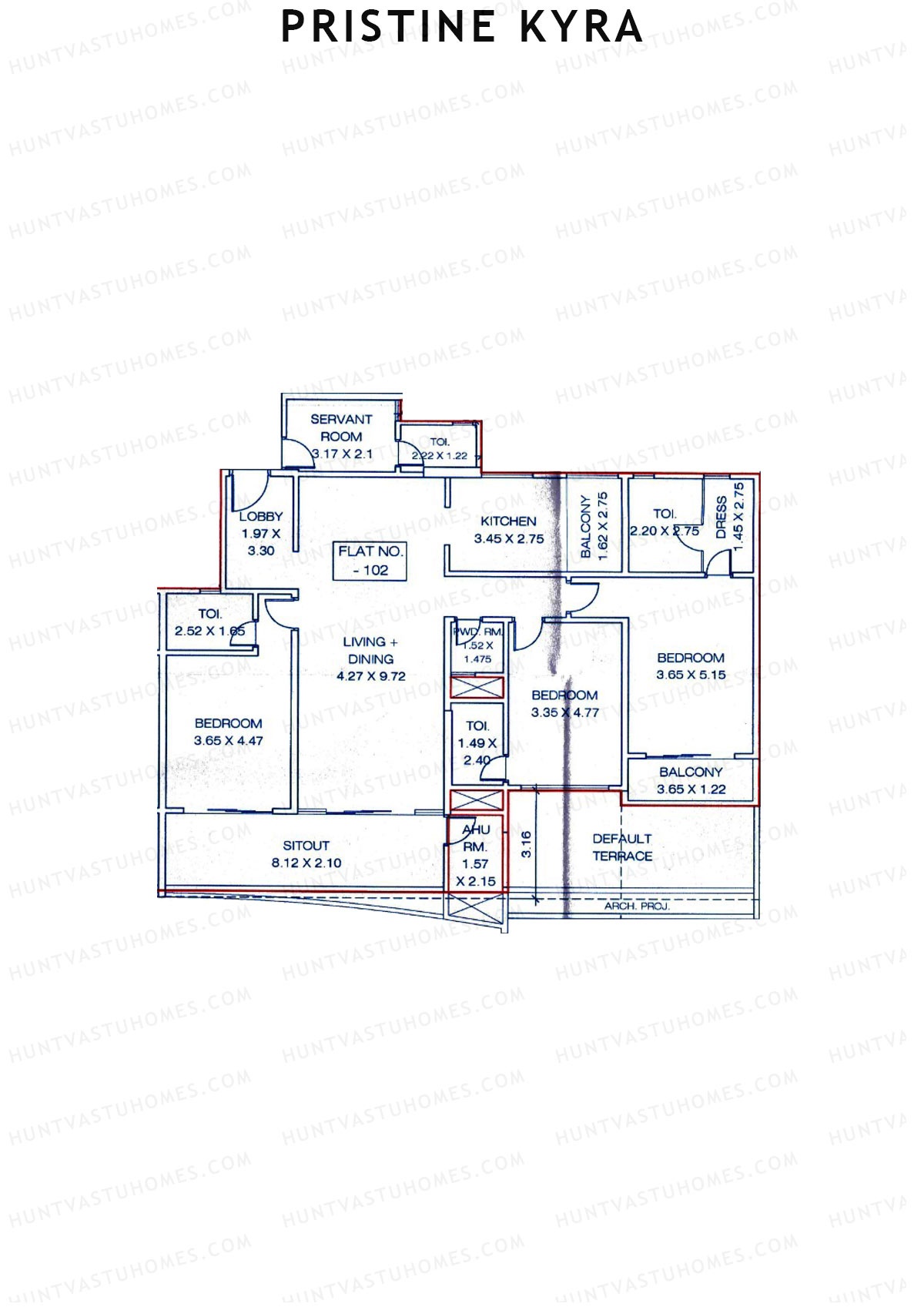Pristine Kyra, Tower D, Unit 2, 3BHK, Carpet Area 2226   sq ft 
