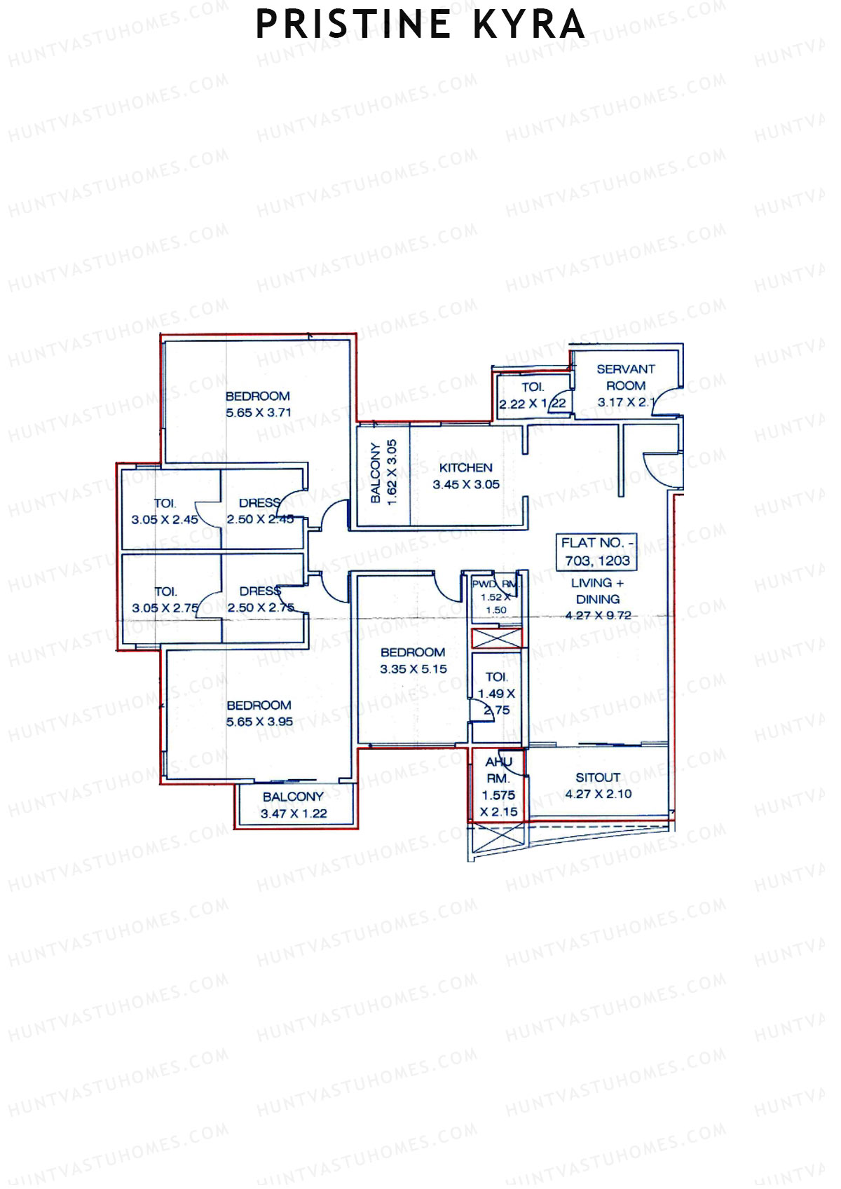 Pristine Kyra, Tower D, Unit 3, 3BHK, Carpet Area 2216   sq ft 