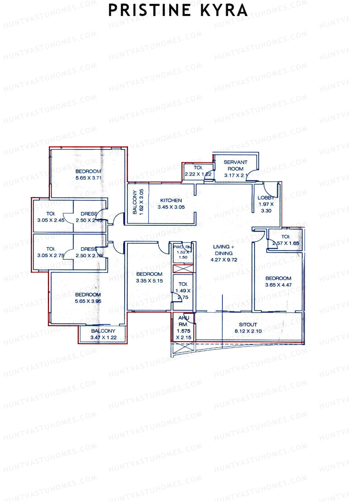 Pristine Kyra, Tower D, Unit 3, 4BHK, Carpet Area 2644   sq ft 