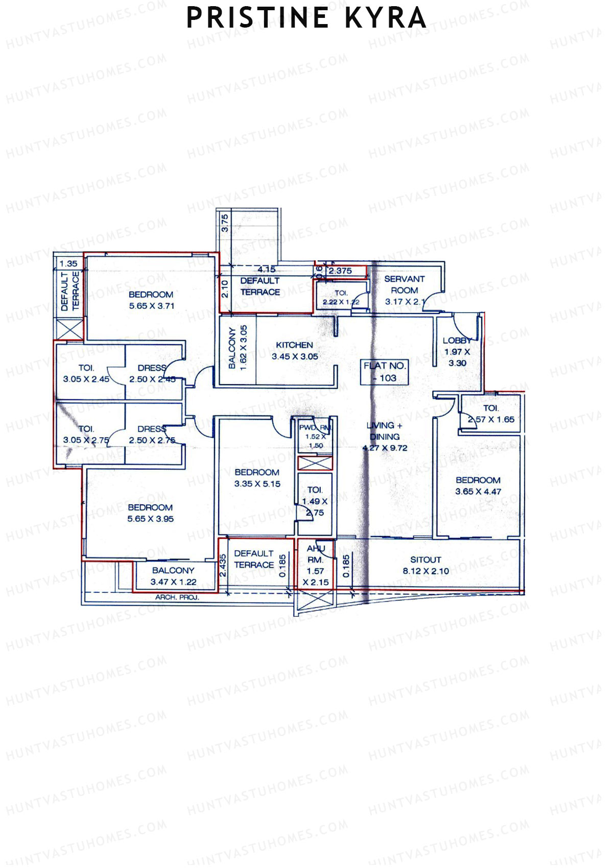Pristine Kyra, Tower D, Unit 3, 4BHK, Carpet Area 2933   sq ft 