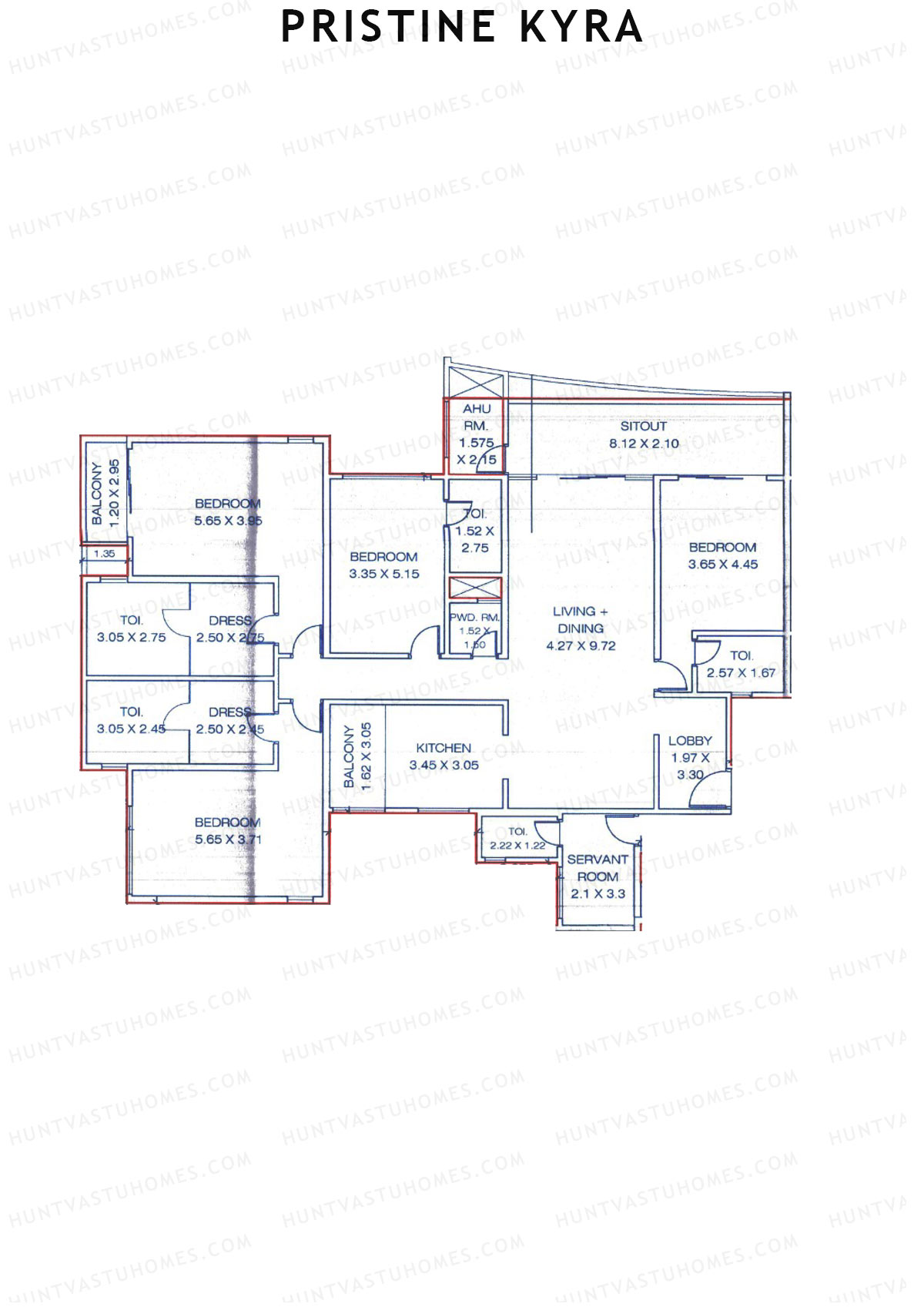 Pristine Kyra, Tower D, Unit 4, 4BHK, Carpet Area 2636   sq ft 