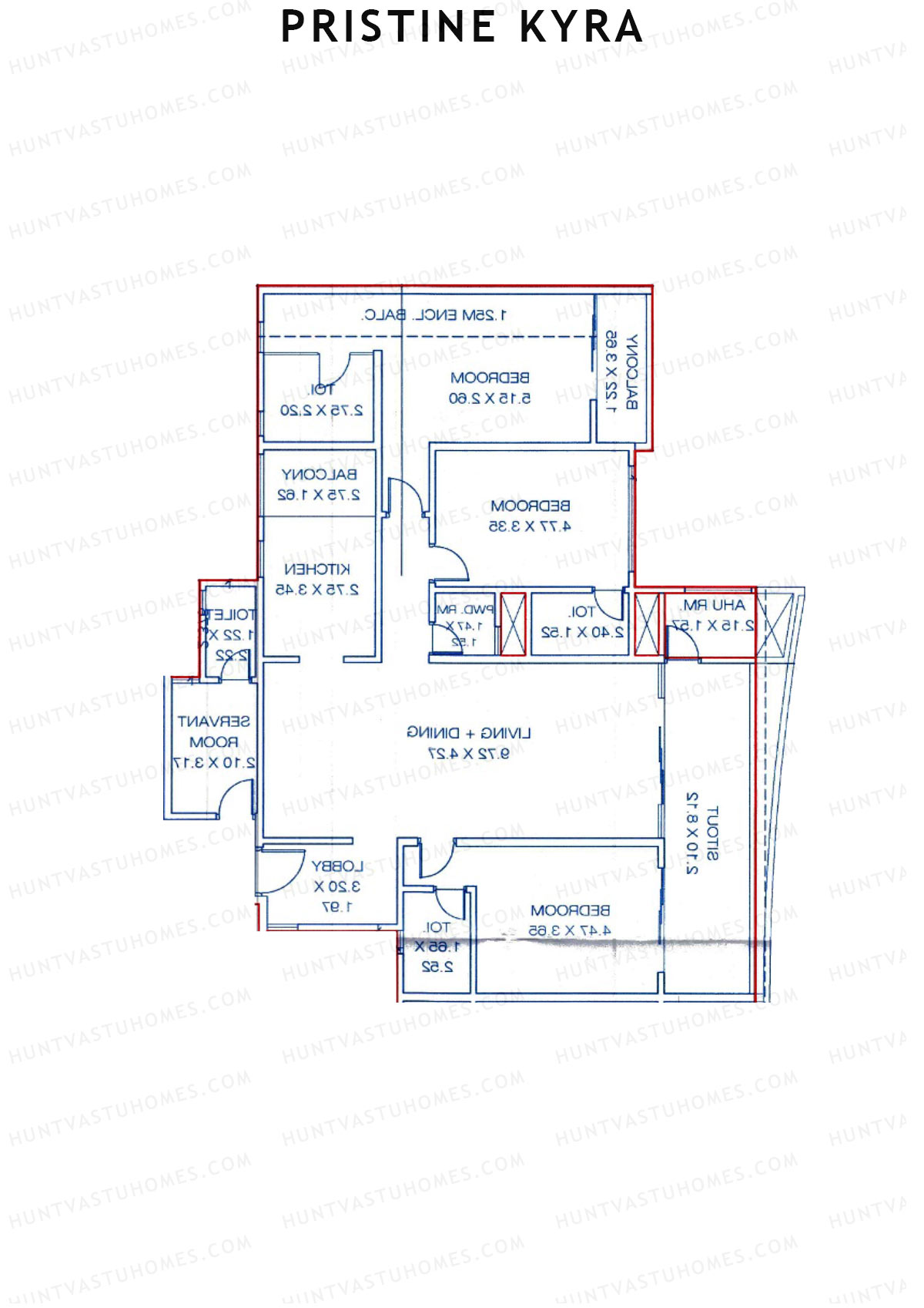 Pristine Kyra, Tower E, Unit 1, 3BHK, Carpet Area 2025   sq ft 