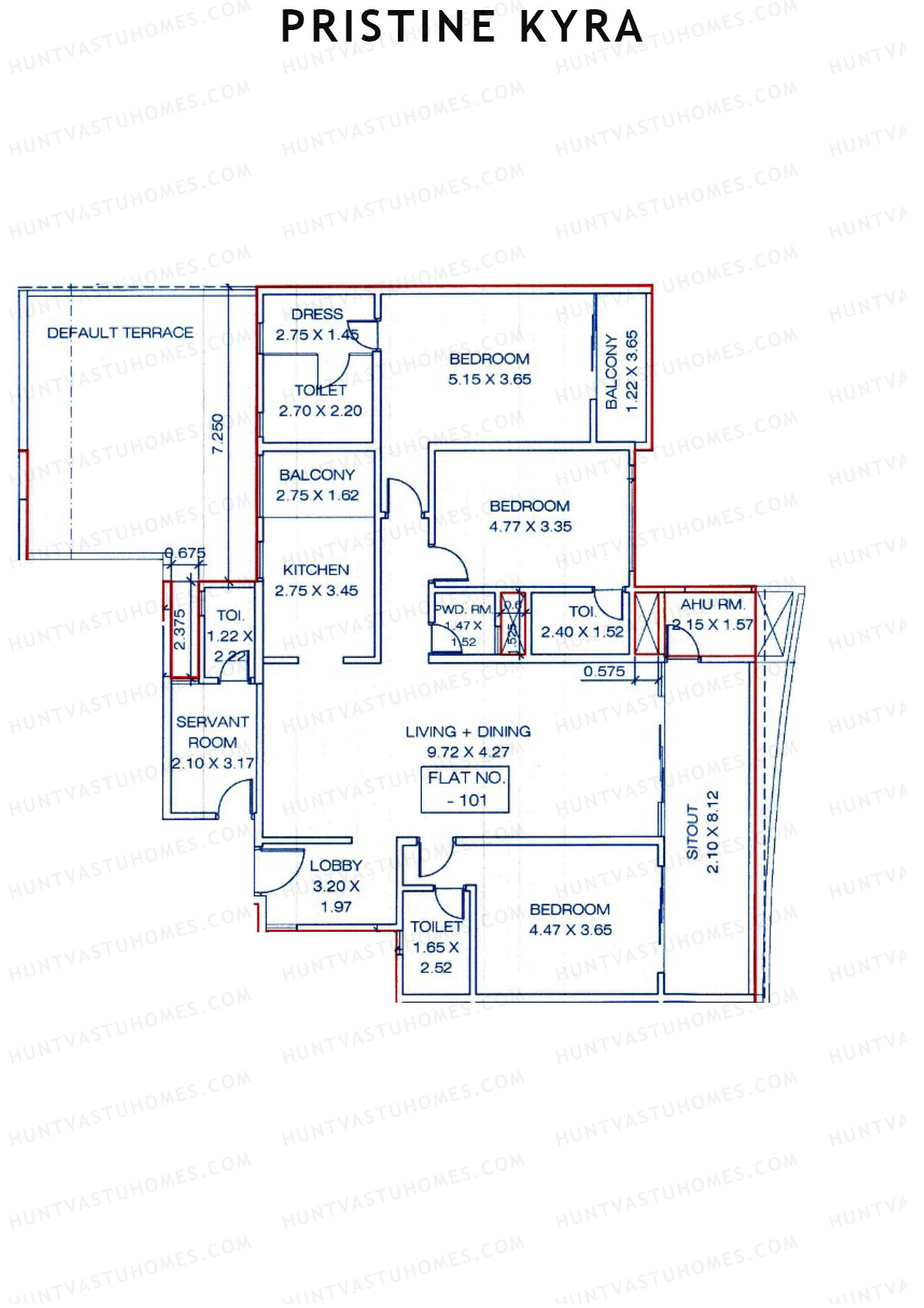 Pristine Kyra, Tower E, Unit 1, 3BHK, Carpet Area 2443   sq ft 