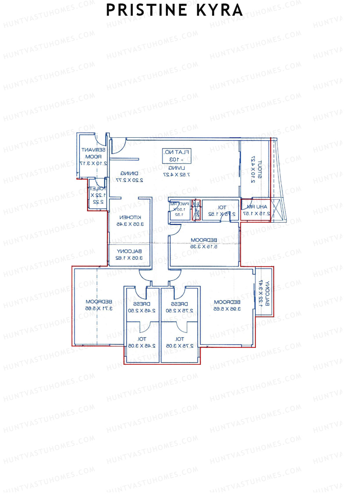 Pristine Kyra, Tower E, Unit 2, 3BHK, Carpet Area 2216   sq ft 