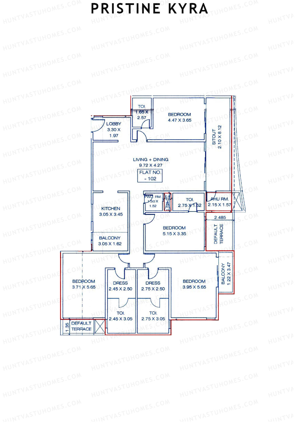 Pristine Kyra, Tower E, Unit 2, 4BHK, Carpet Area 2651   sq ft 