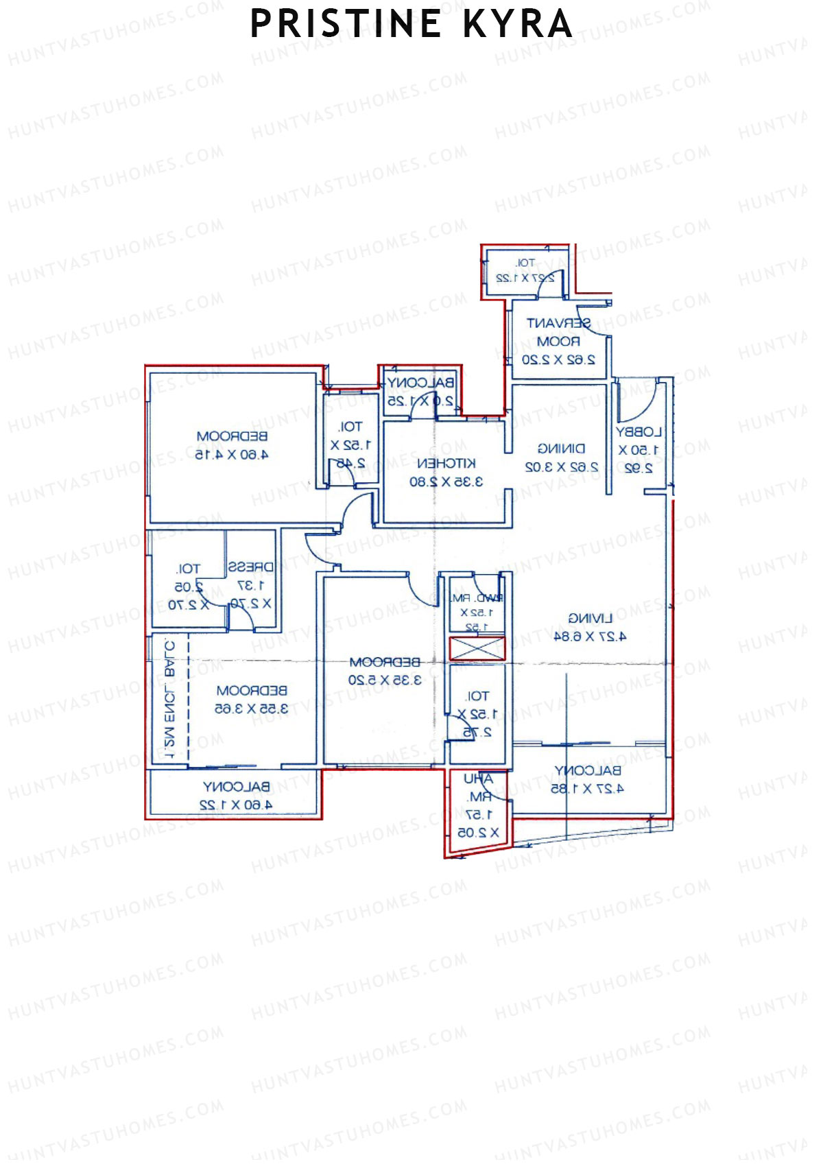 Pristine Kyra, Tower E, Unit 3, 3BHK, Carpet Area 1882   sq ft 