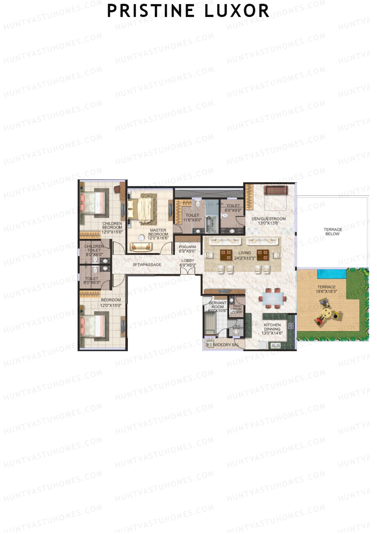 Pristine Luxor, Tower 1, Unit 1, 3BHK, Super Area 2770   sq ft 