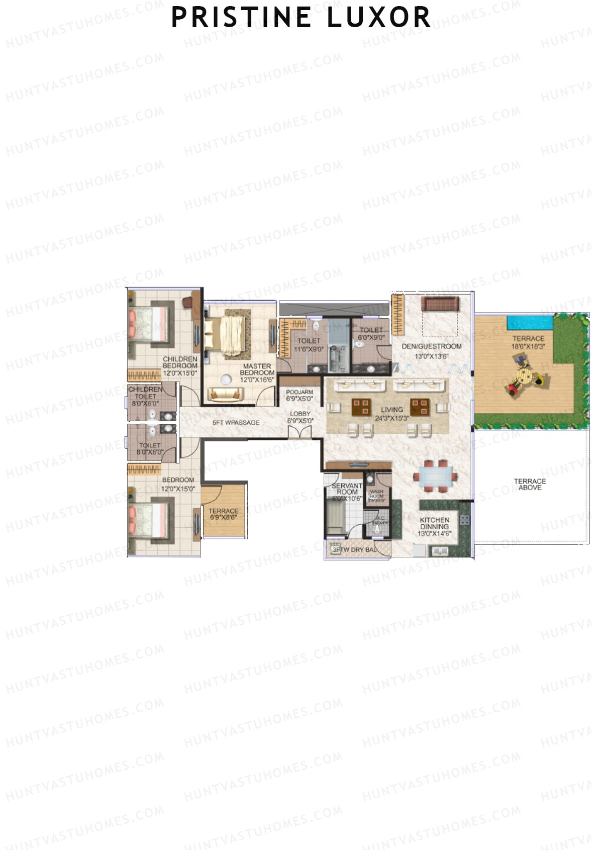 Pristine Luxor, Tower 1, Unit 1, 3BHK, Super Area 2840   sq ft 