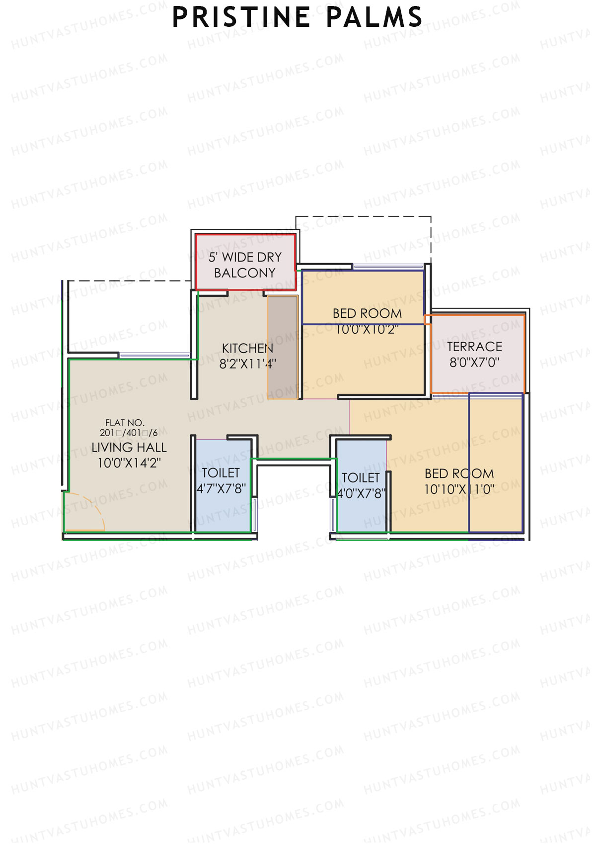 Pristine Palms, Block A, Unit 1, 2BHK, Carpet Area 486   sq ft 