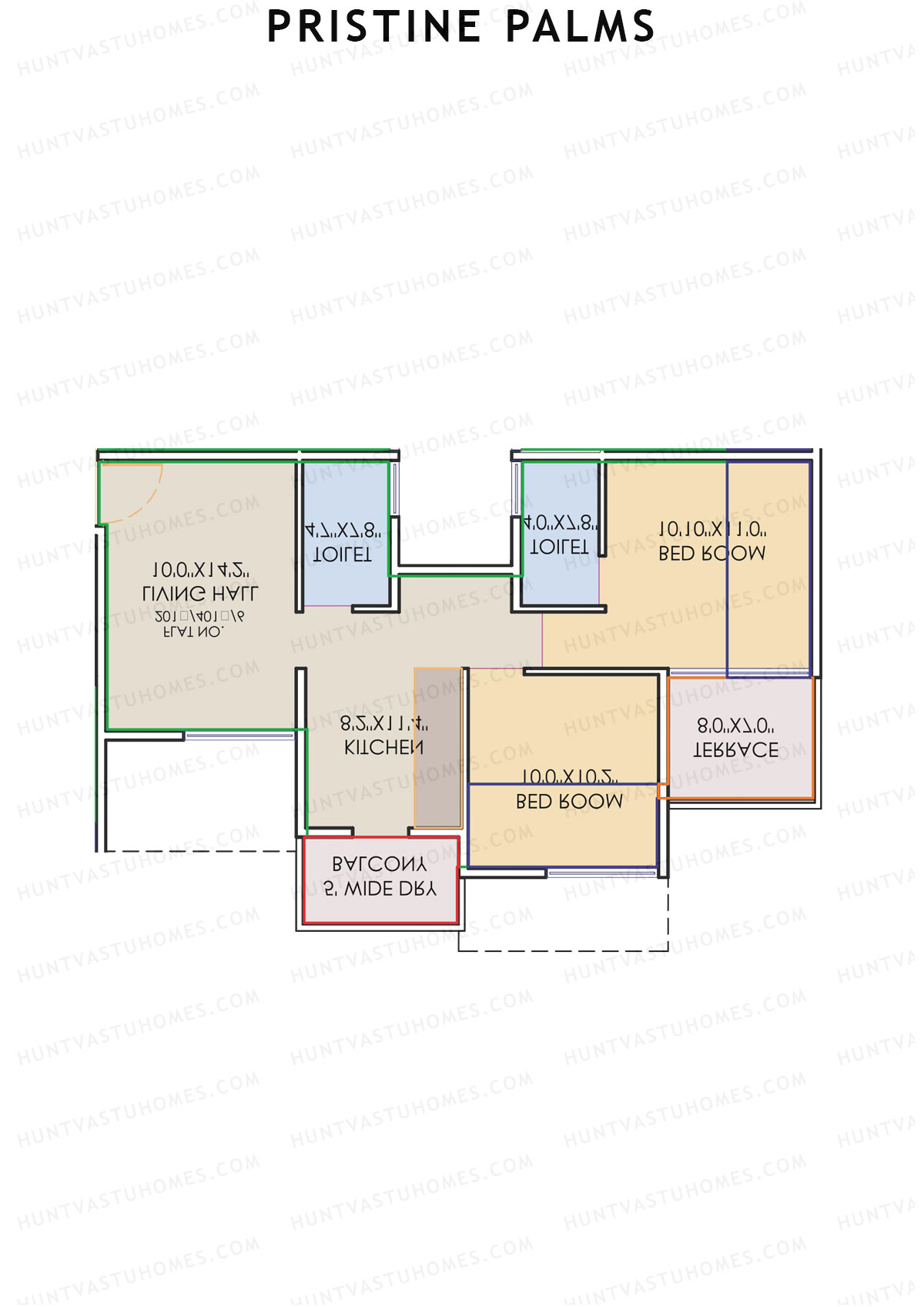 Pristine Palms, Block A, Unit 2, 2BHK, Carpet Area 486   sq ft 