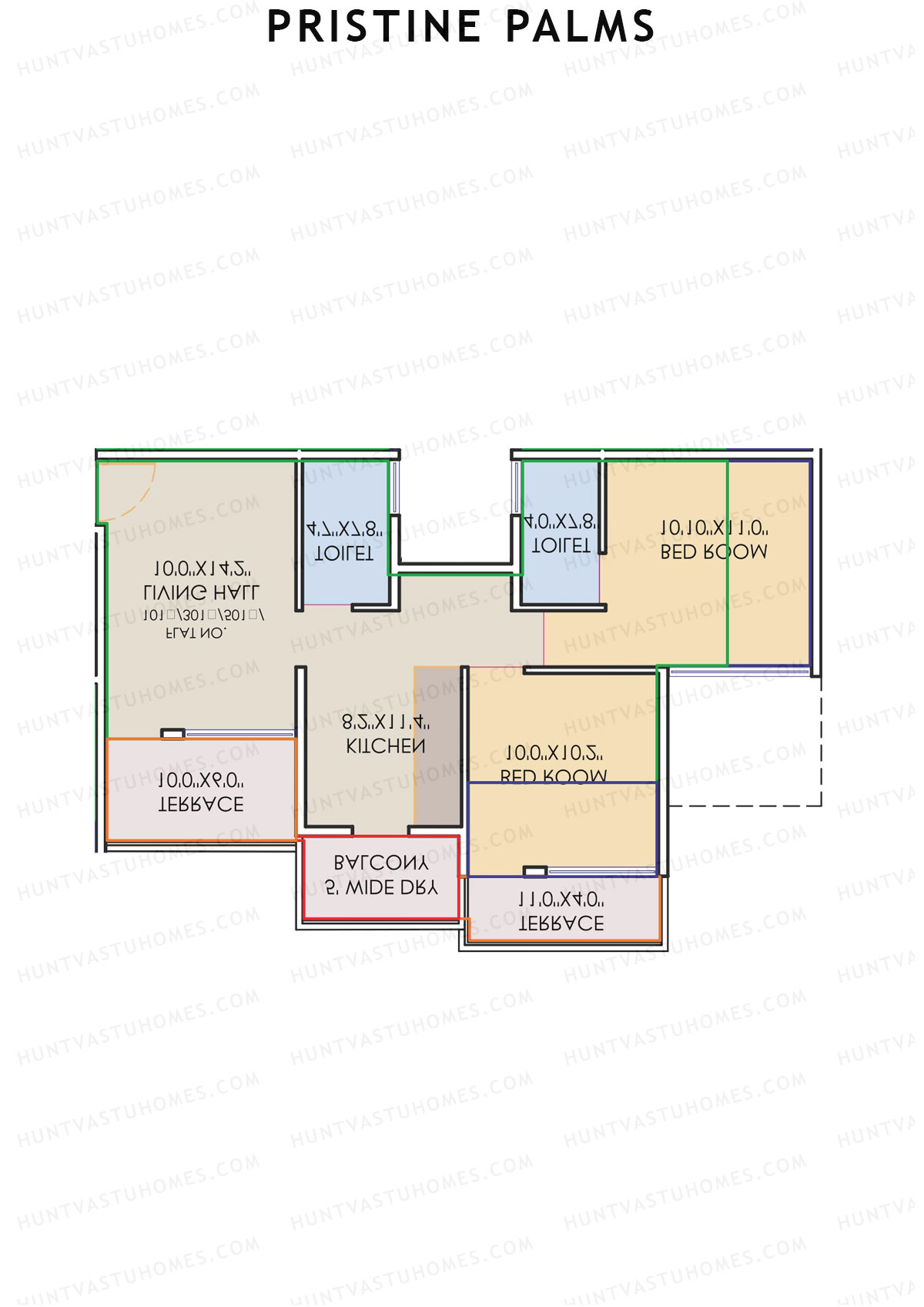 Pristine Palms, Block A, Unit 2, 2BHK, Carpet Area 490   sq ft 