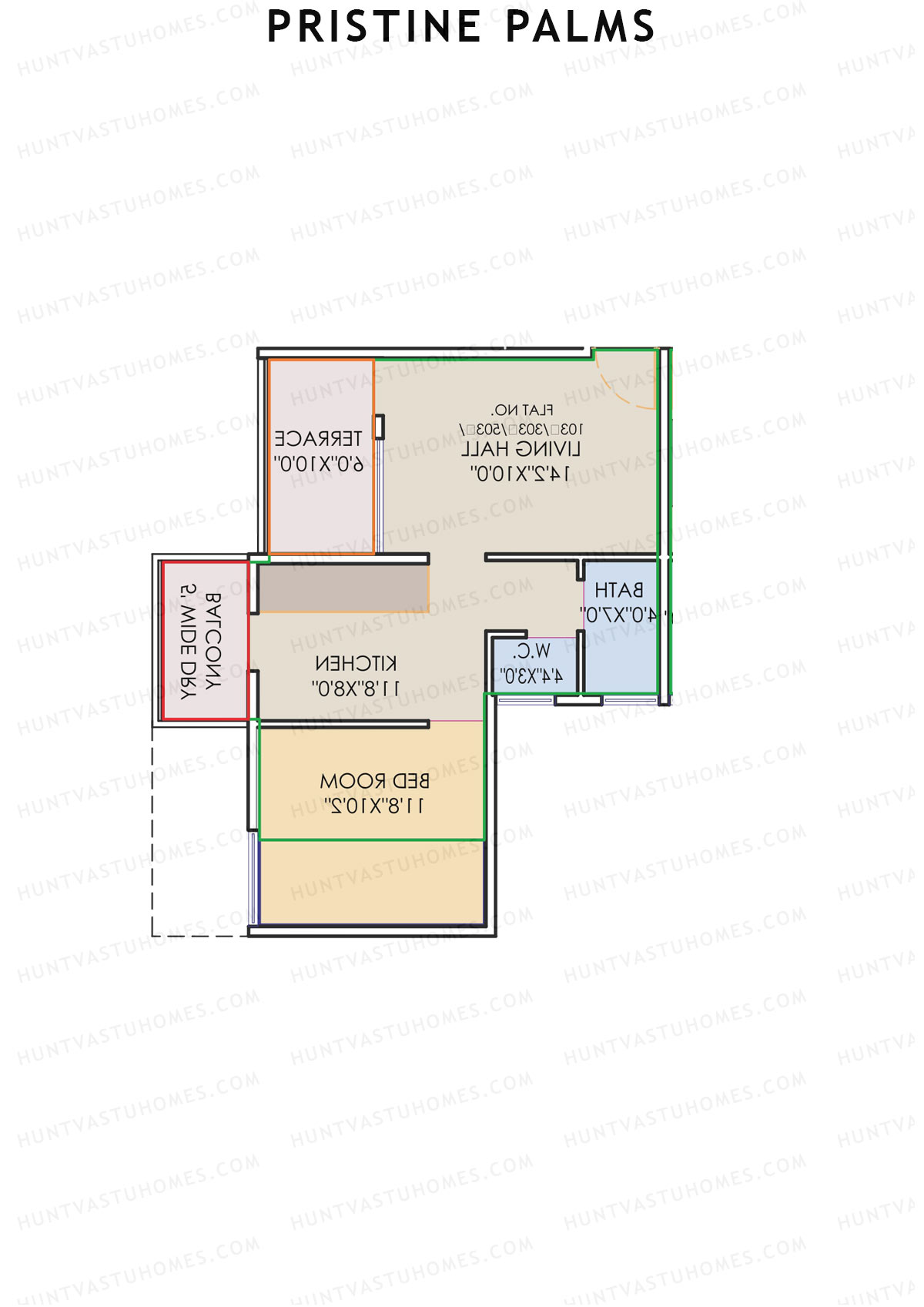 Pristine Palms, Block A, Unit 4, 1BHK, Carpet Area 380   sq ft 