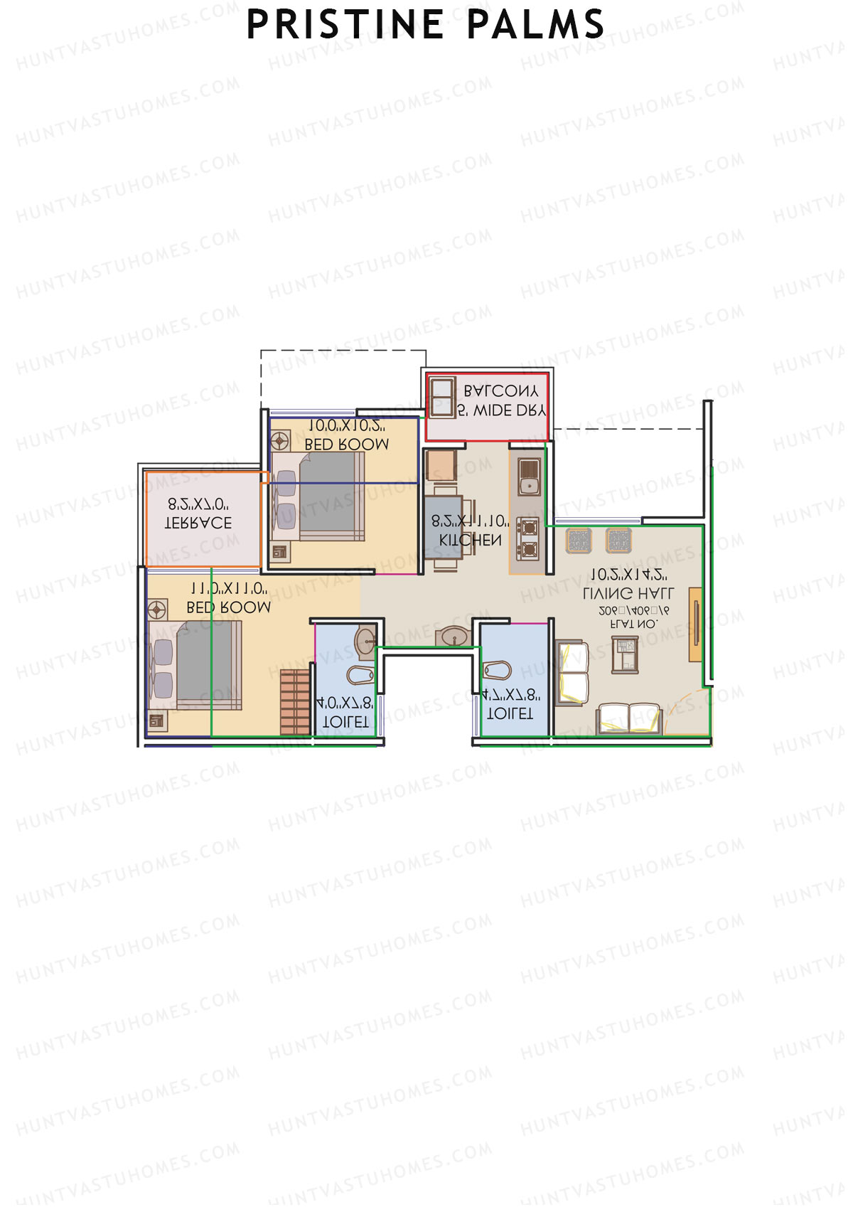Pristine Palms, Block A, Unit 7, 2BHK, Carpet Area 488   sq ft 