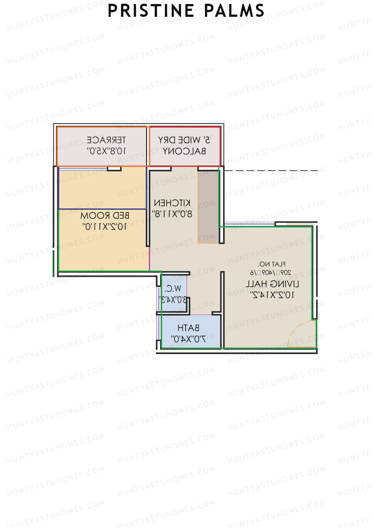 Pristine Palms, Block A, Unit 8, 1BHK, Carpet Area 380   sq ft 