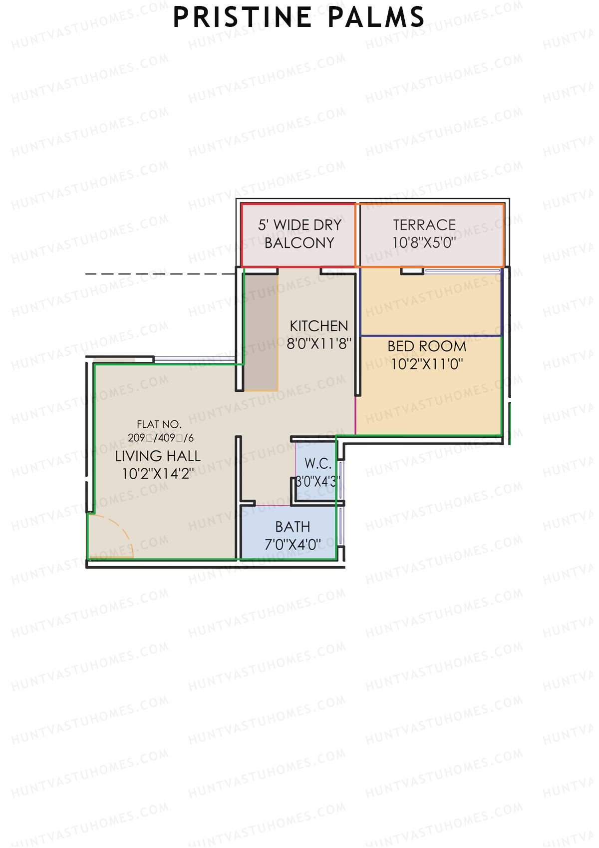 Pristine Palms, Block A, Unit 9, 1BHK, Carpet Area 380   sq ft 