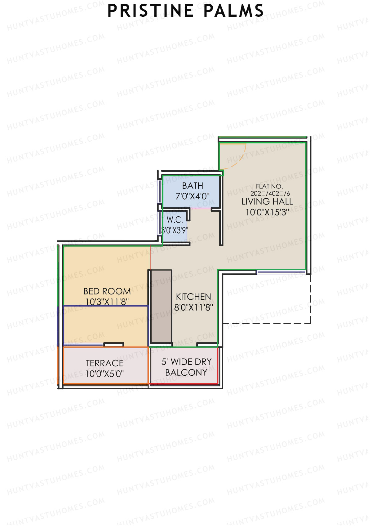 Pristine Palms, Block B, Unit 2, 1BHK, Carpet Area 383   sq ft 