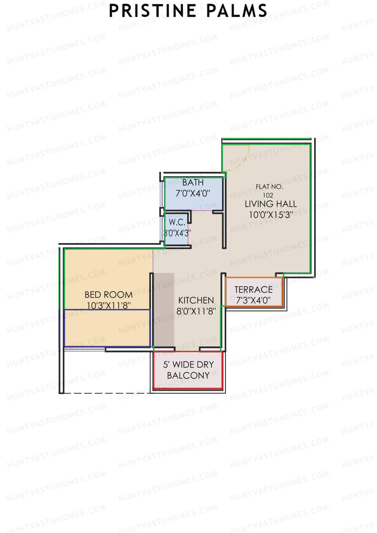 Pristine Palms, Block B, Unit 2, 1BHK, Carpet Area 390   sq ft 
