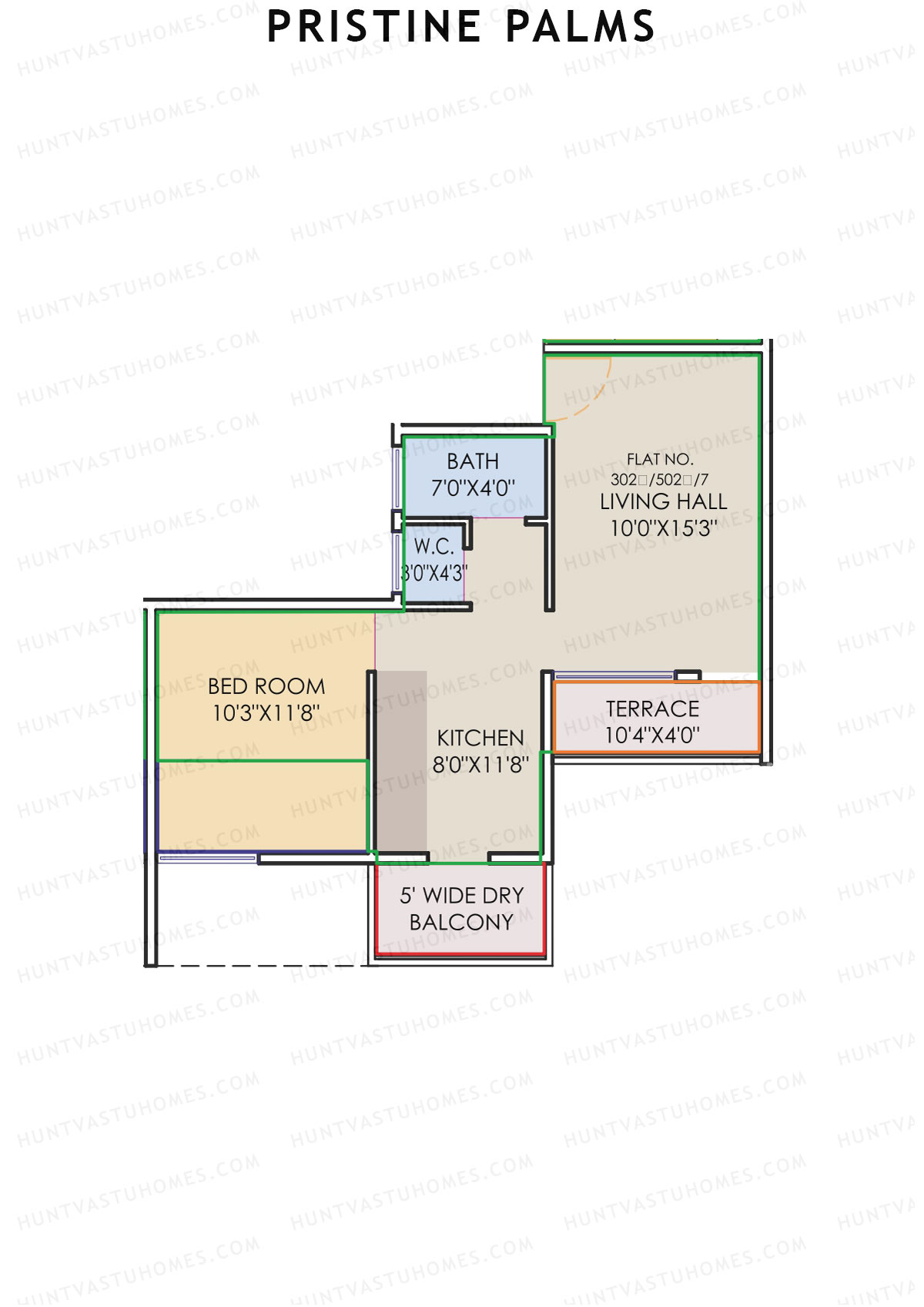Pristine Palms, Block B, Unit 2, 1BHK, Carpet Area 392   sq ft 