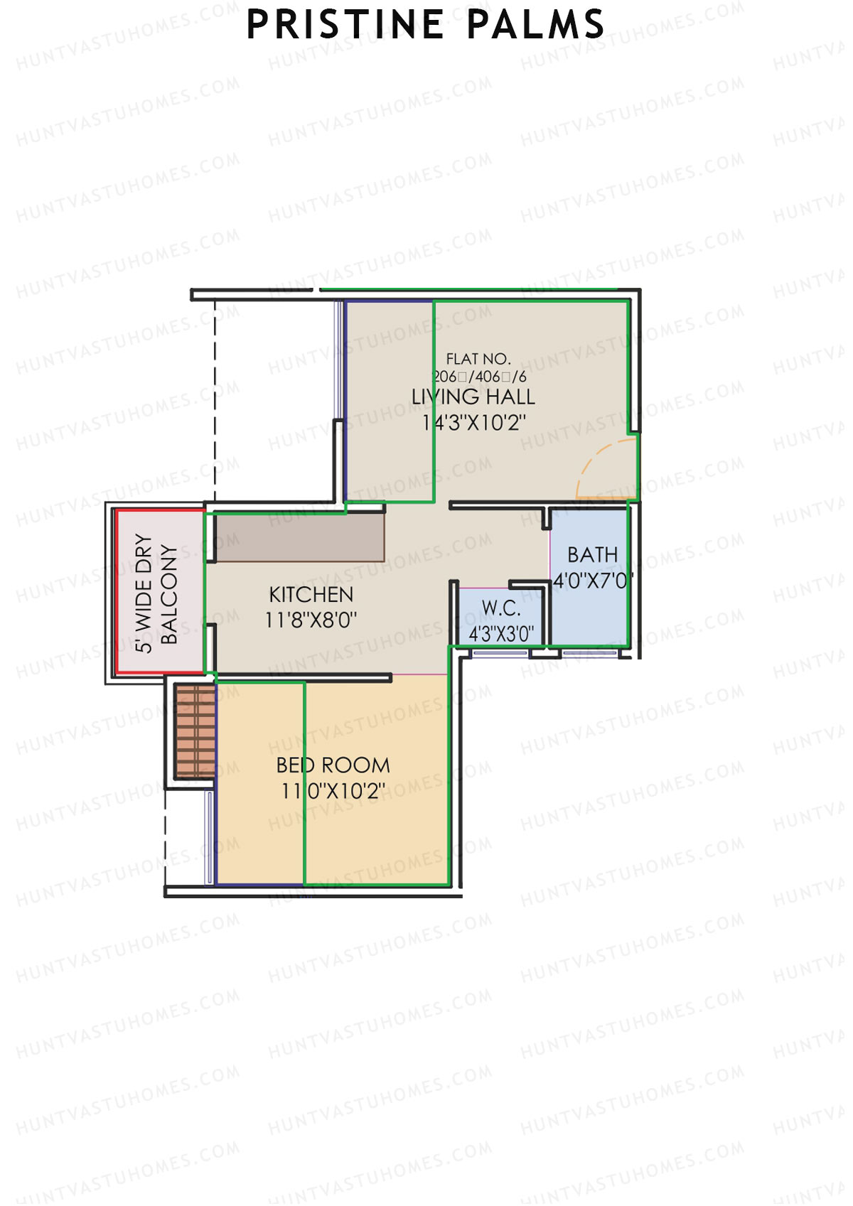 Pristine Palms, Block B, Unit 6, 1BHK, Carpet Area 334   sq ft 