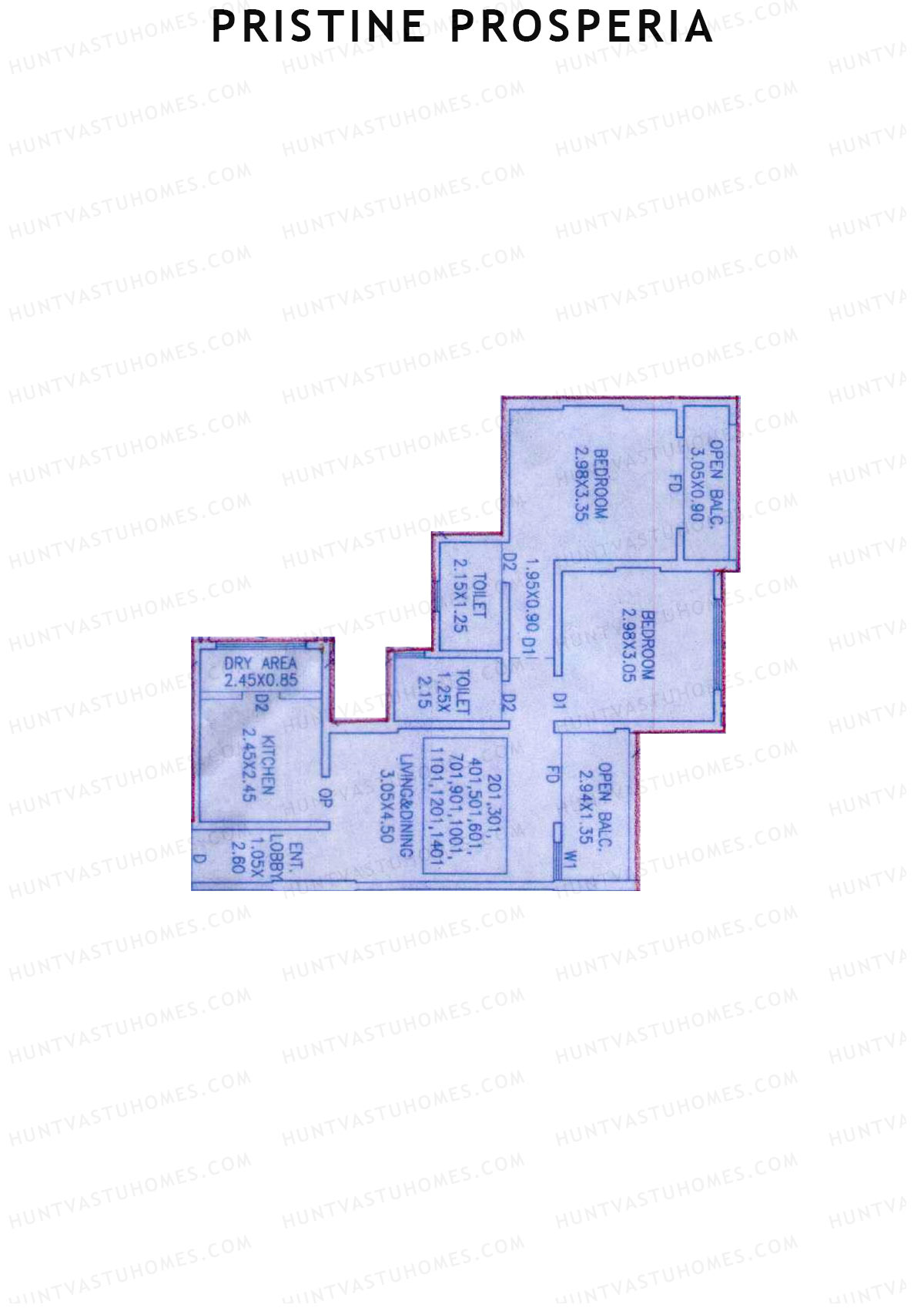 Pristine Prosperia, Tower C, Unit 1, 2BHK, Carpet Area 630   sq ft 