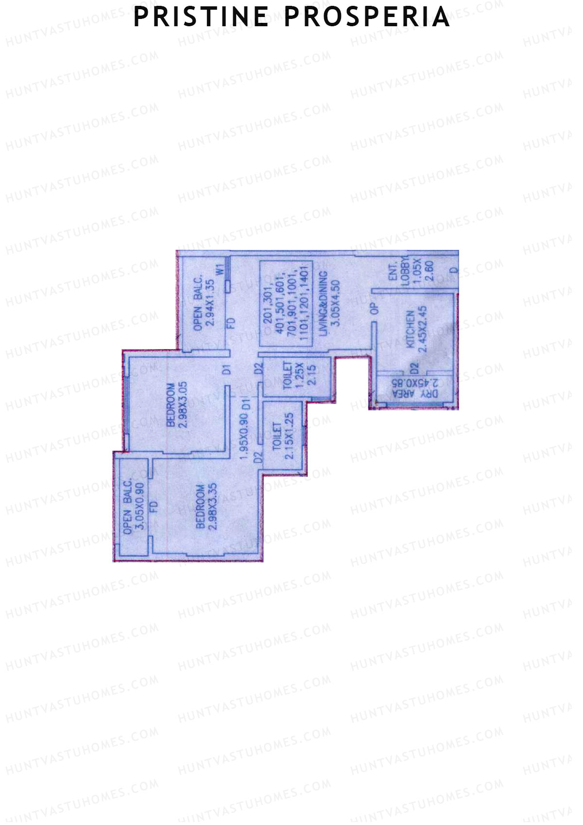 Pristine Prosperia, Tower C, Unit 7, 2BHK, Carpet Area 630   sq ft 