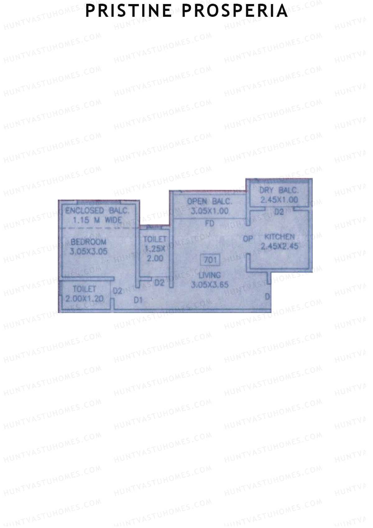 Pristine Prosperia, Tower D, Unit 1, 1BHK, Carpet Area 448   sq ft 