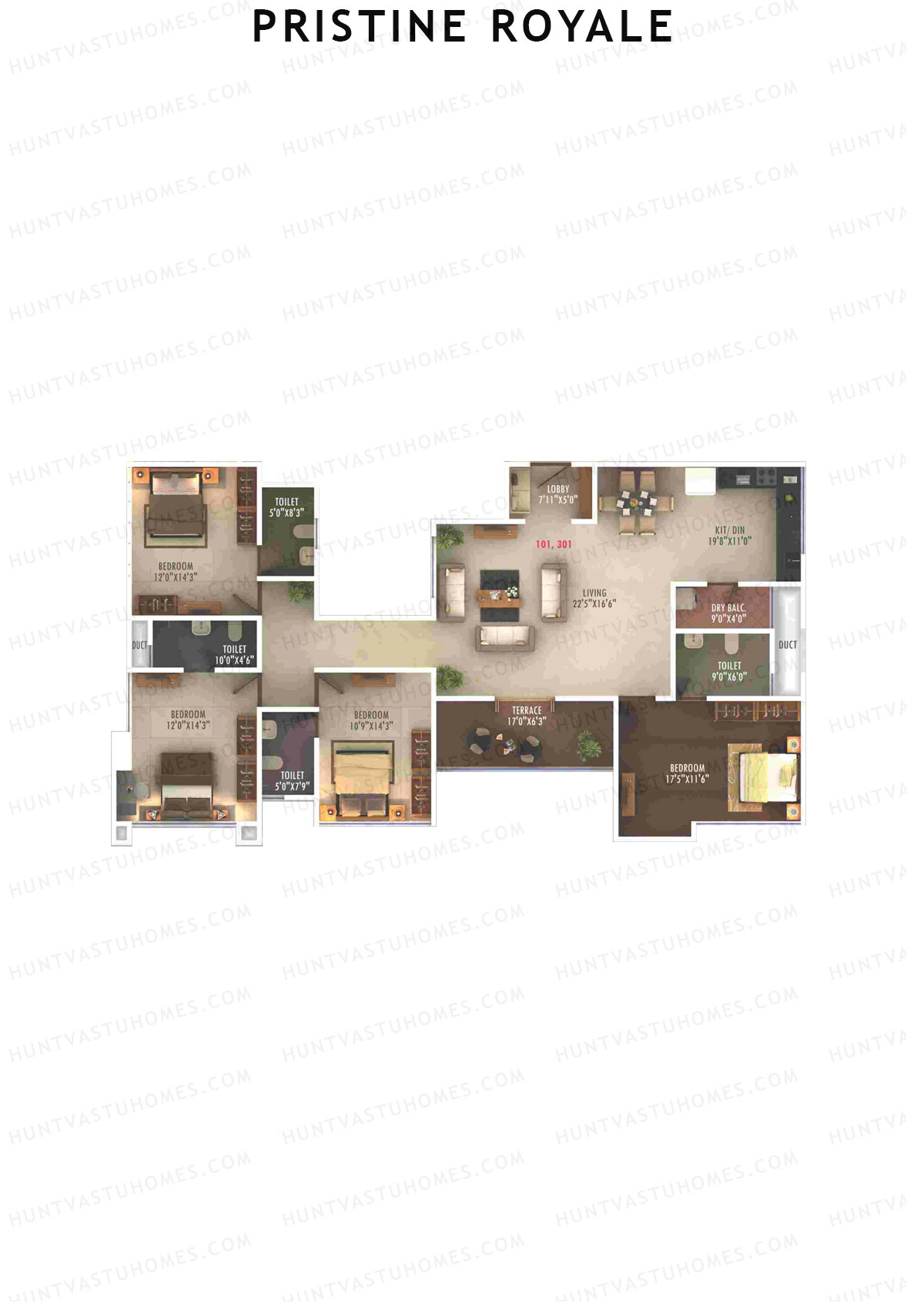 Pristine Royale, Wing C1, Unit 1, 4BHK, Carpet Area 1645   sq ft 
