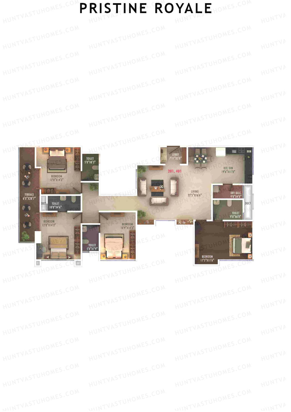 Pristine Royale, Wing C1, Unit 1, 4BHK, Carpet Area 1672   sq ft 