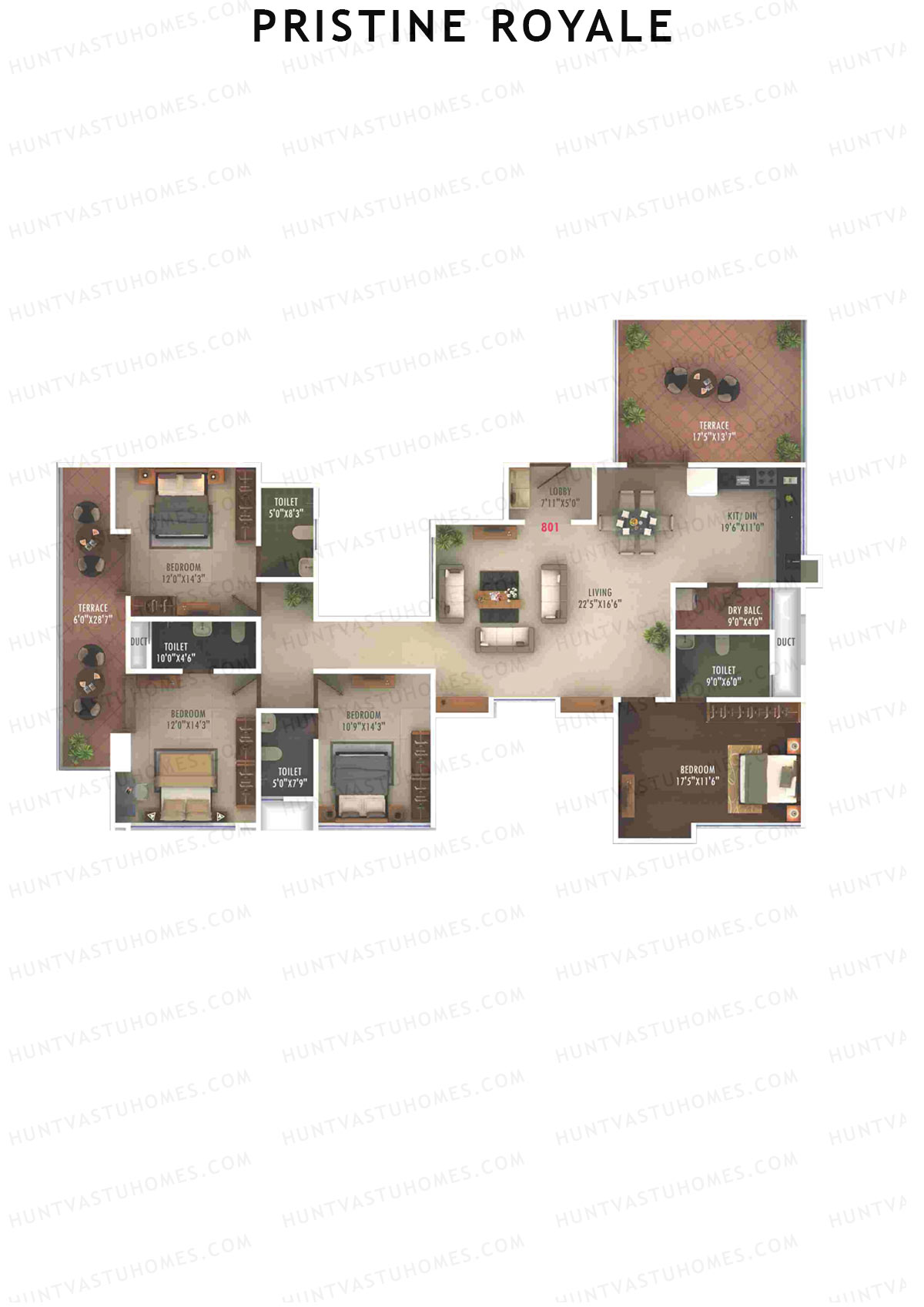 Pristine Royale, Wing C1, Unit 1, 4BHK, Carpet Area 1675   sq ft 