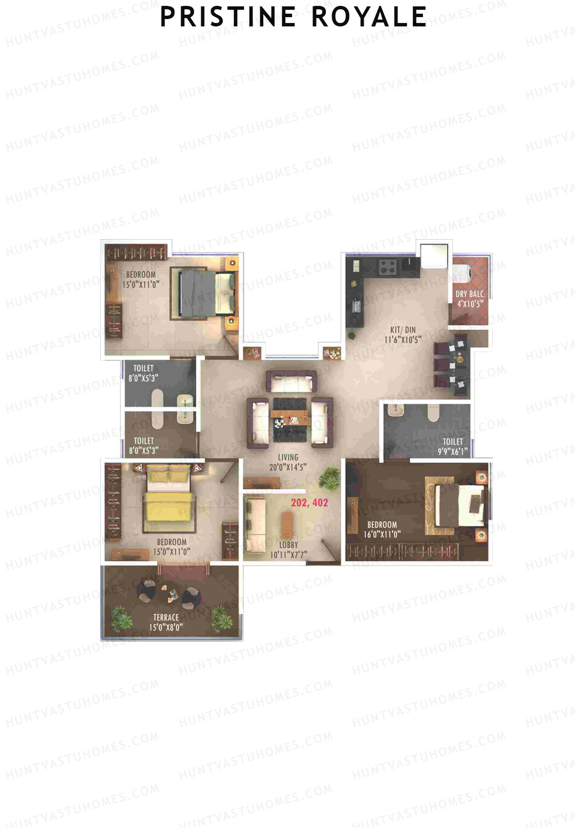 Pristine Royale, Wing C1, Unit 2, 3BHK, Carpet Area 1247   sq ft 