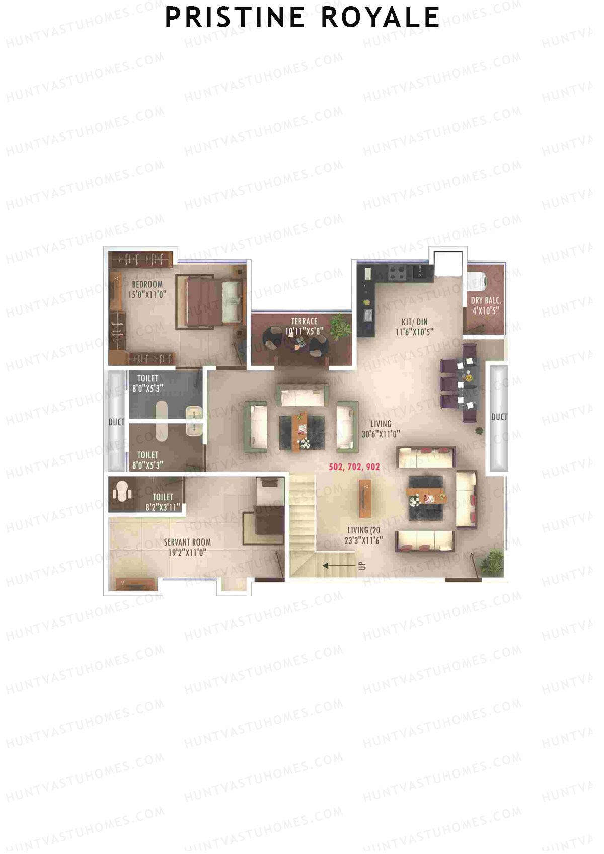 Pristine Royale, Wing C1, Unit 2 (Type DU), 6BHK, Carpet Area 2432   sq ft 