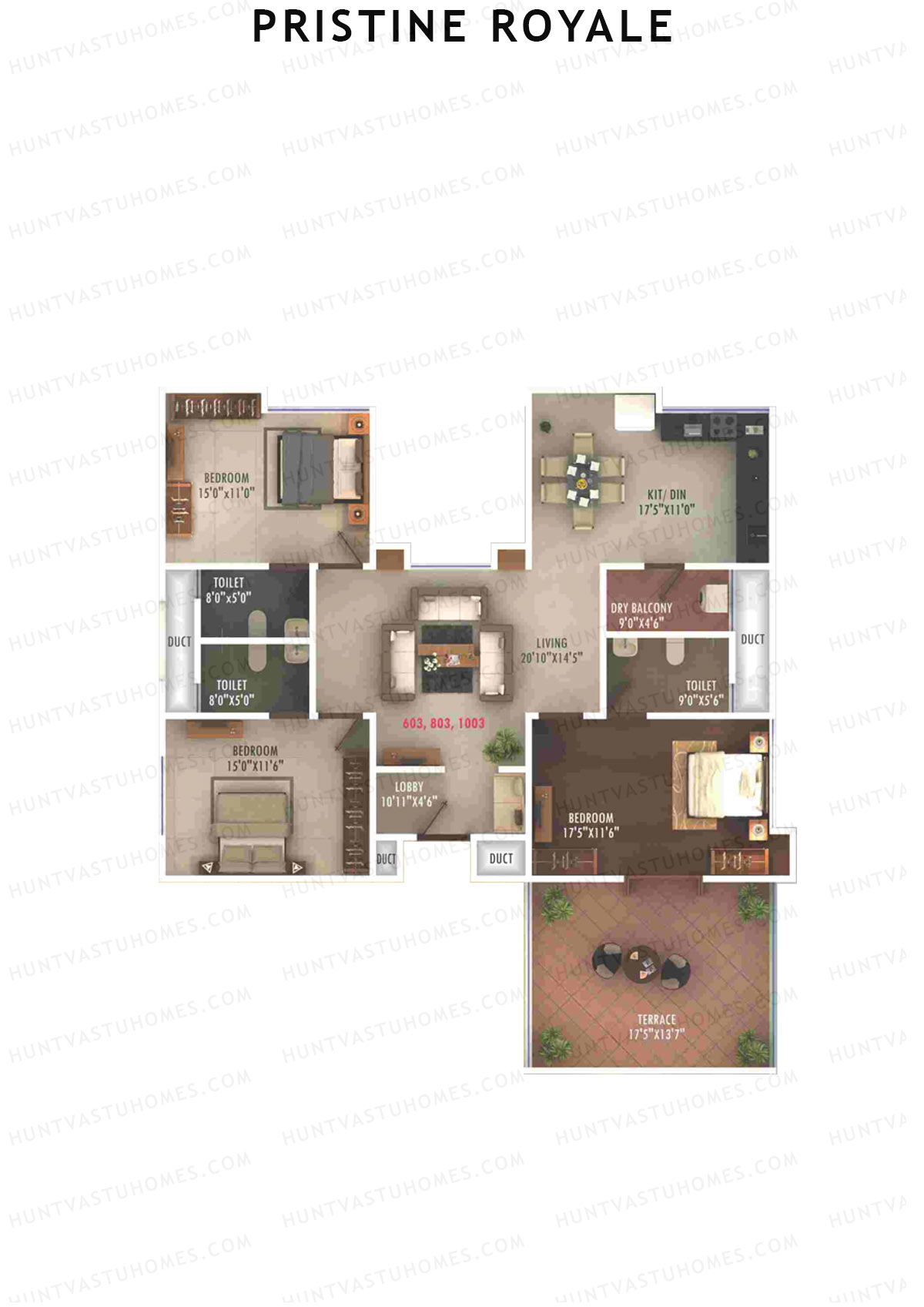 Pristine Royale, Wing C1, Unit 3, 3BHK, Carpet Area 1264   sq ft 