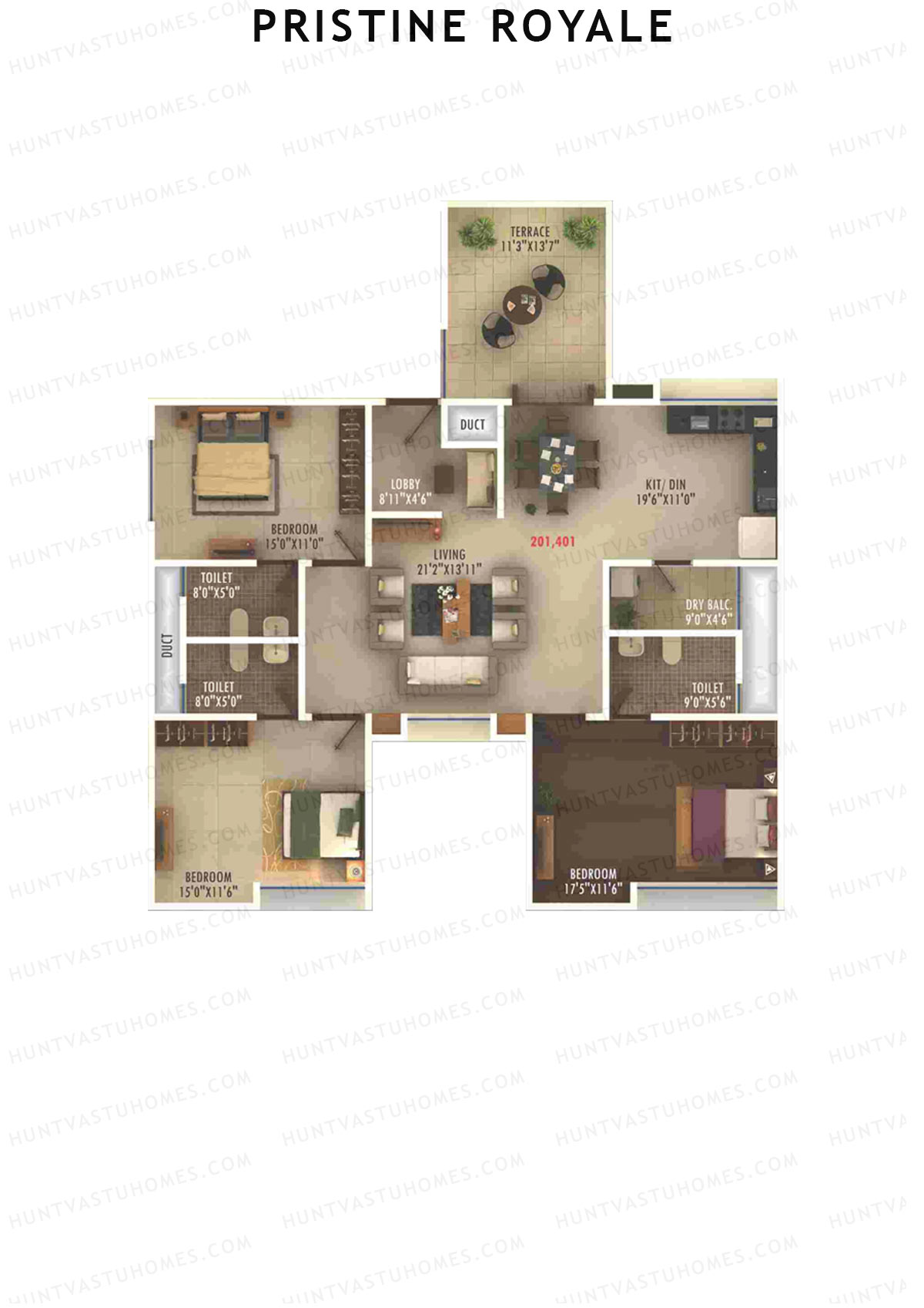 Pristine Royale, Wing C2, Unit 1, 3BHK, Carpet Area 1279   sq ft 