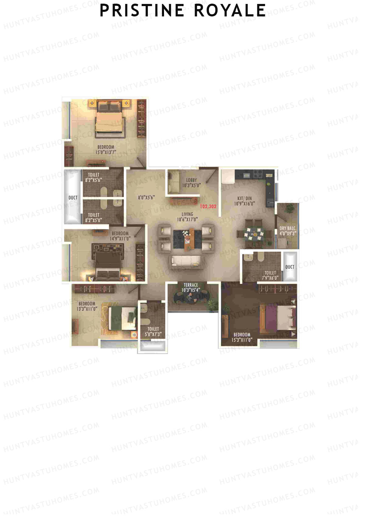 Pristine Royale, Wing C2, Unit 2, 4BHK, Carpet Area 1515   sq ft 