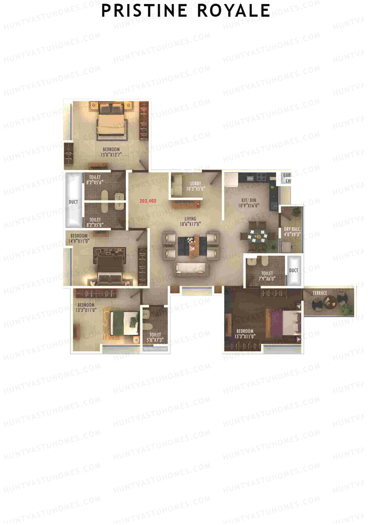 Pristine Royale, Wing C2, Unit 2, 4BHK, Carpet Area 1519   sq ft 