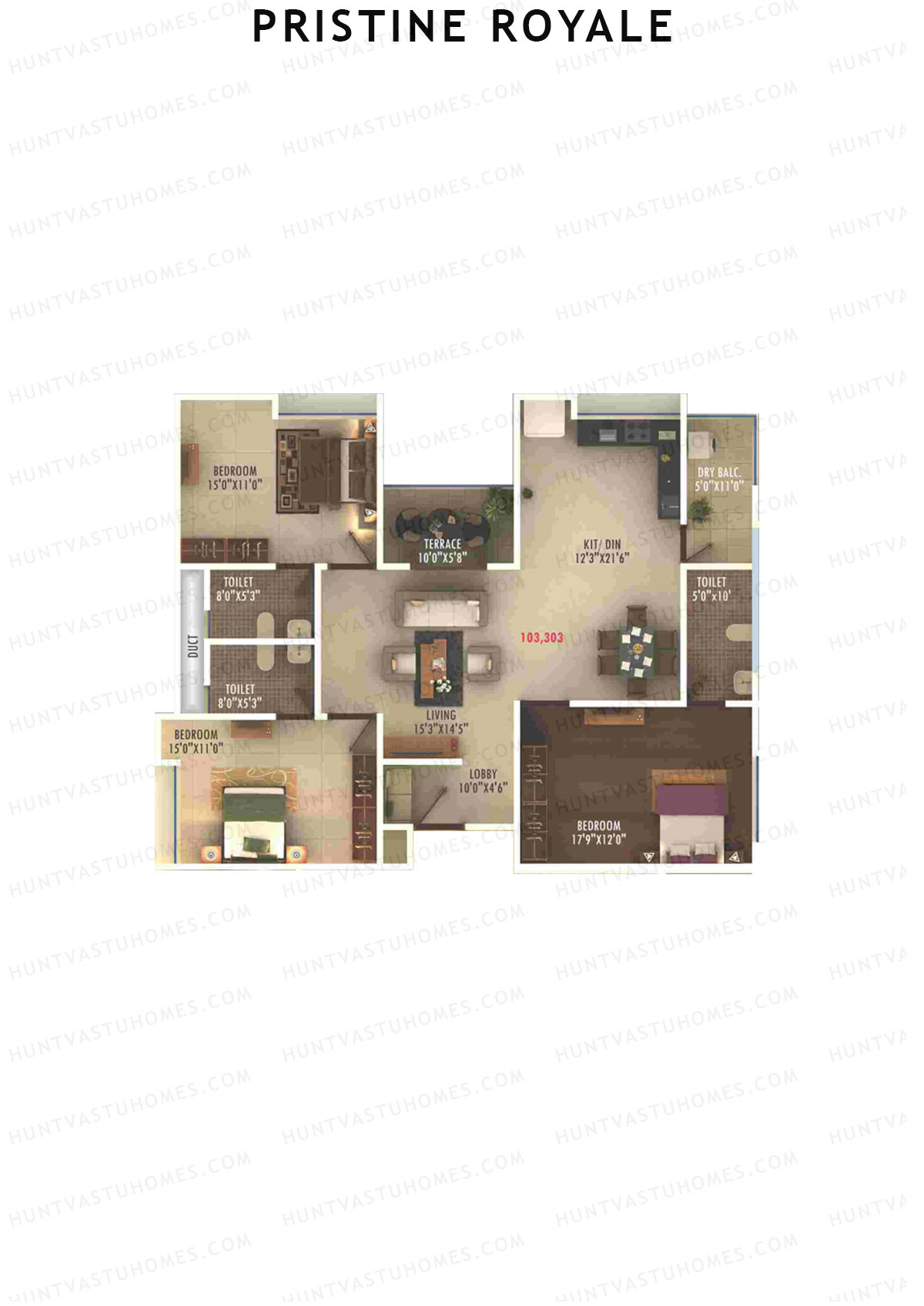 Pristine Royale, Wing C2, Unit 3, 3BHK, Carpet Area 1277   sq ft 