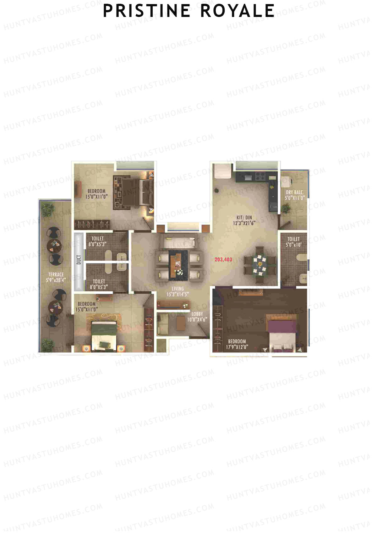 Pristine Royale, Wing C2, Unit 3, 3BHK, Carpet Area 1278   sq ft 