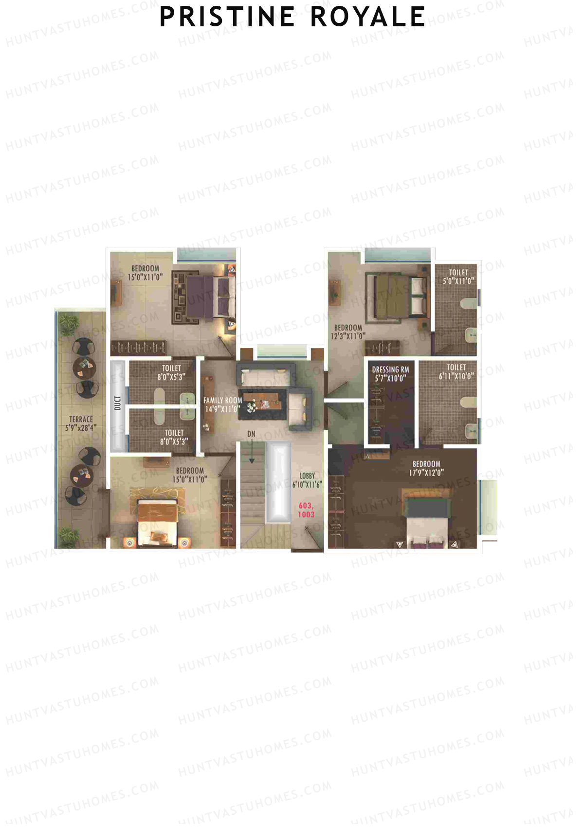 Pristine Royale, Wing C2, Unit 3 (Type DU), 6BHK, Carpet Area 2534   sq ft 