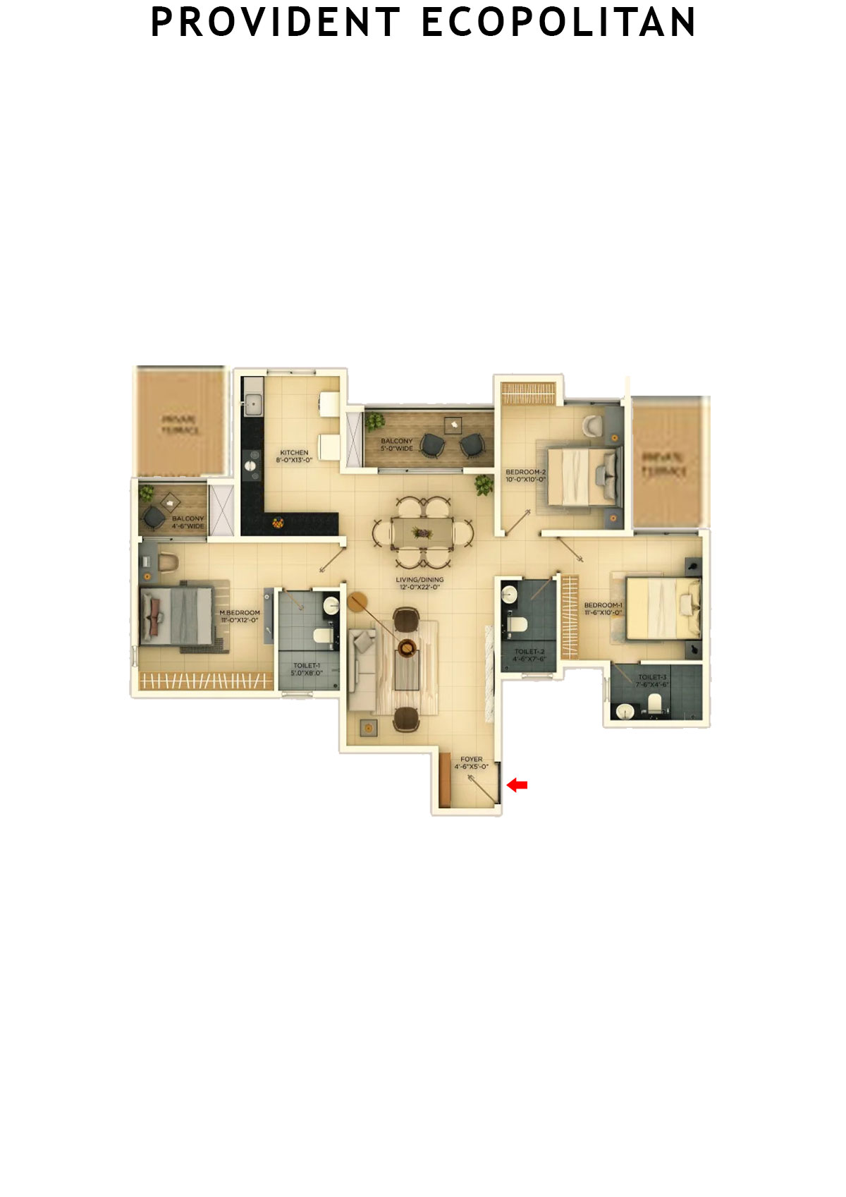 Provident Ecopolitan Block C Wing 1 Unit 1 Floor Plan