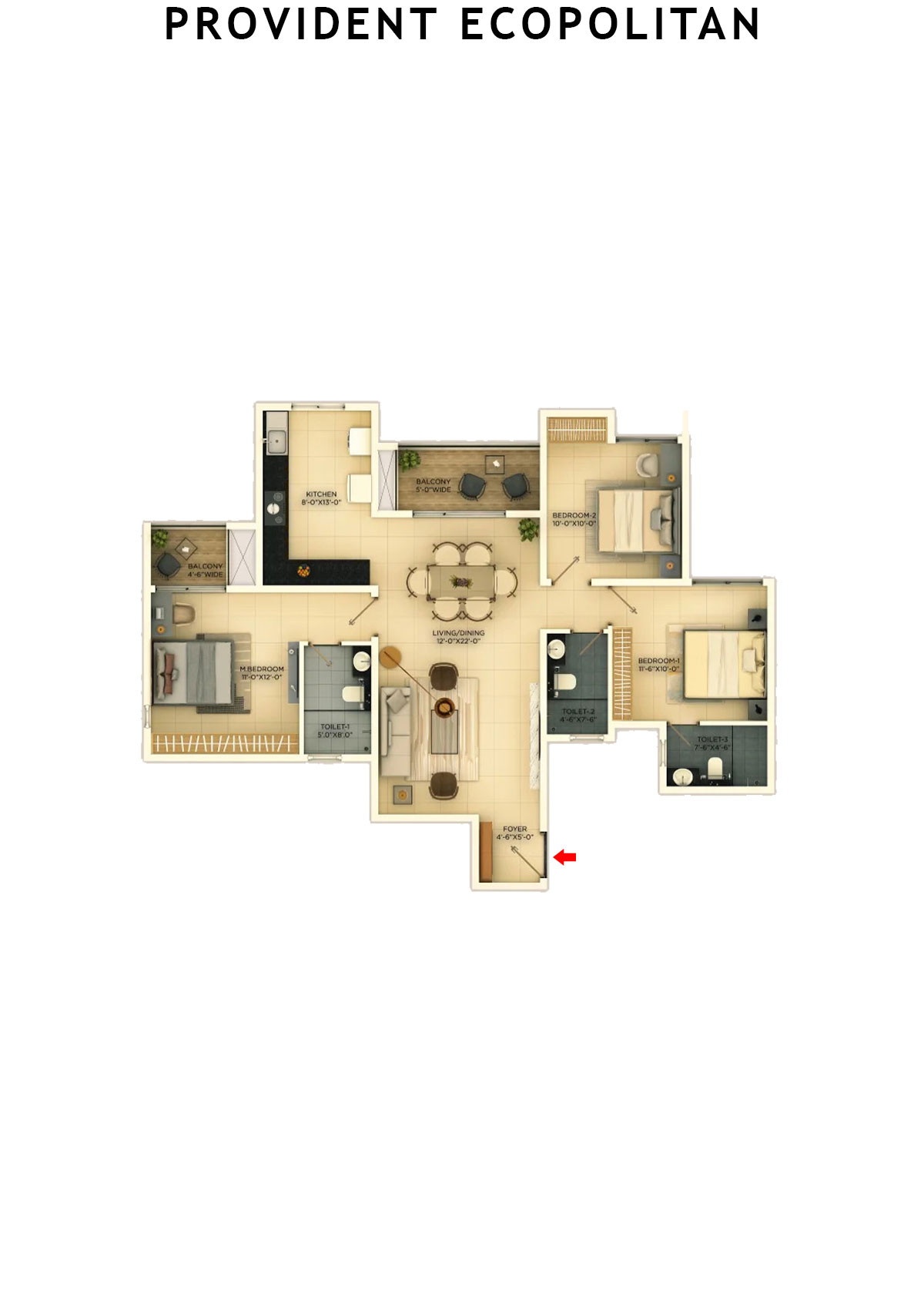 Provident Ecopolitan Block C Wing 1 Unit 1 Floor Plan