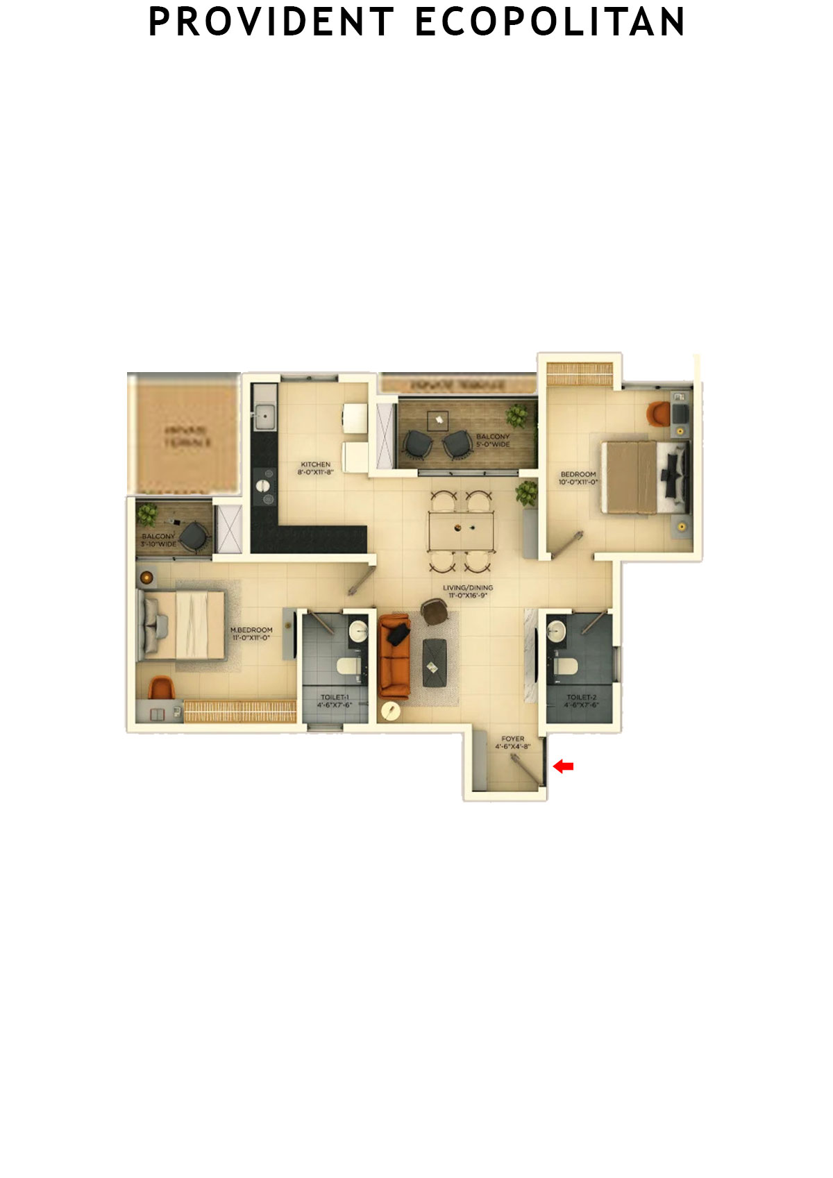 Provident Ecopolitan Block C Wing 1 Unit 2 Floor Plan