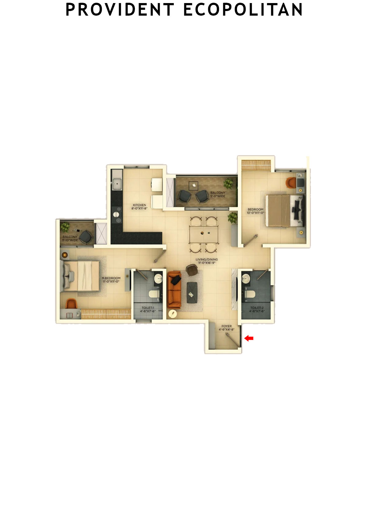 Provident Ecopolitan Block C Wing 1 Unit 2 Floor Plan