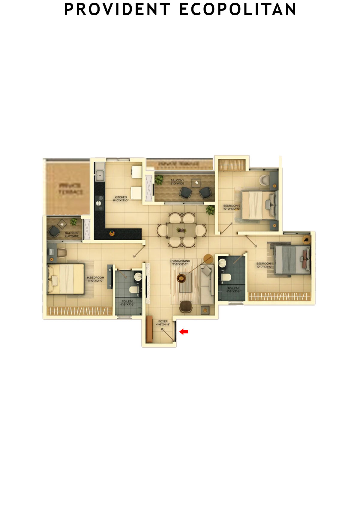 Provident Ecopolitan Block C Wing 1 Unit 3 Floor Plan