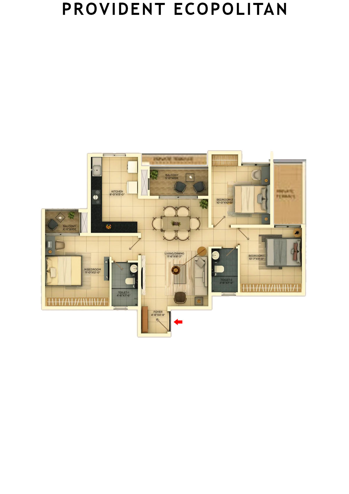 Provident Ecopolitan Block C Wing 3 Unit 4 Floor Plan