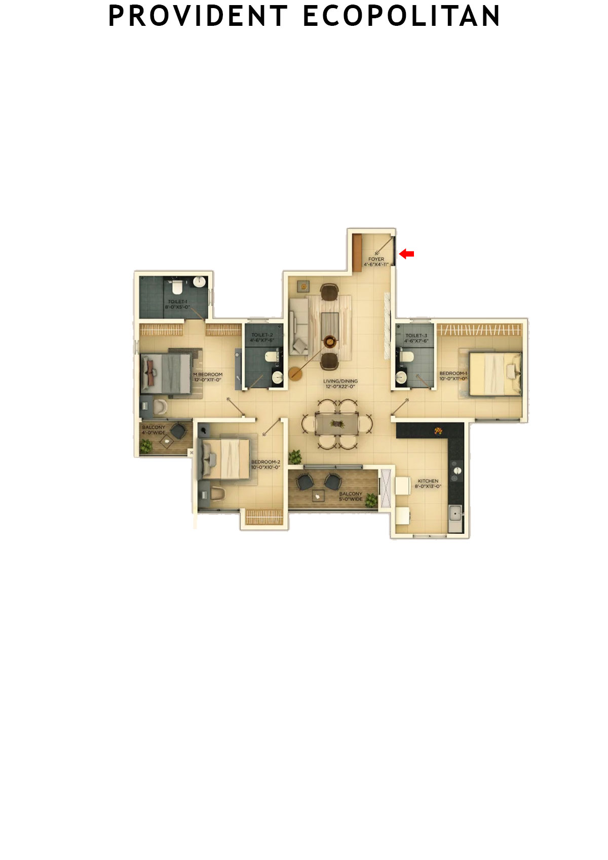 Provident Ecopolitan Block C Wing 3 Unit 8 Floor Plan