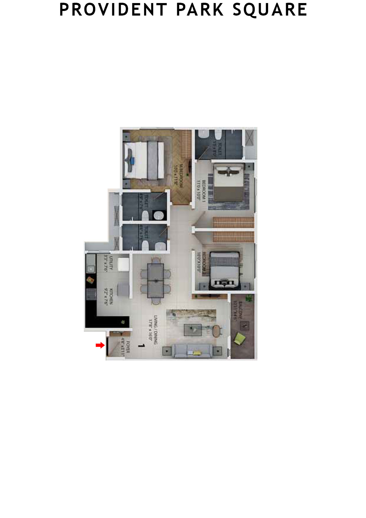 Provident Park Square Tower 6 Unit 1 (Type 6B) Floor Plan