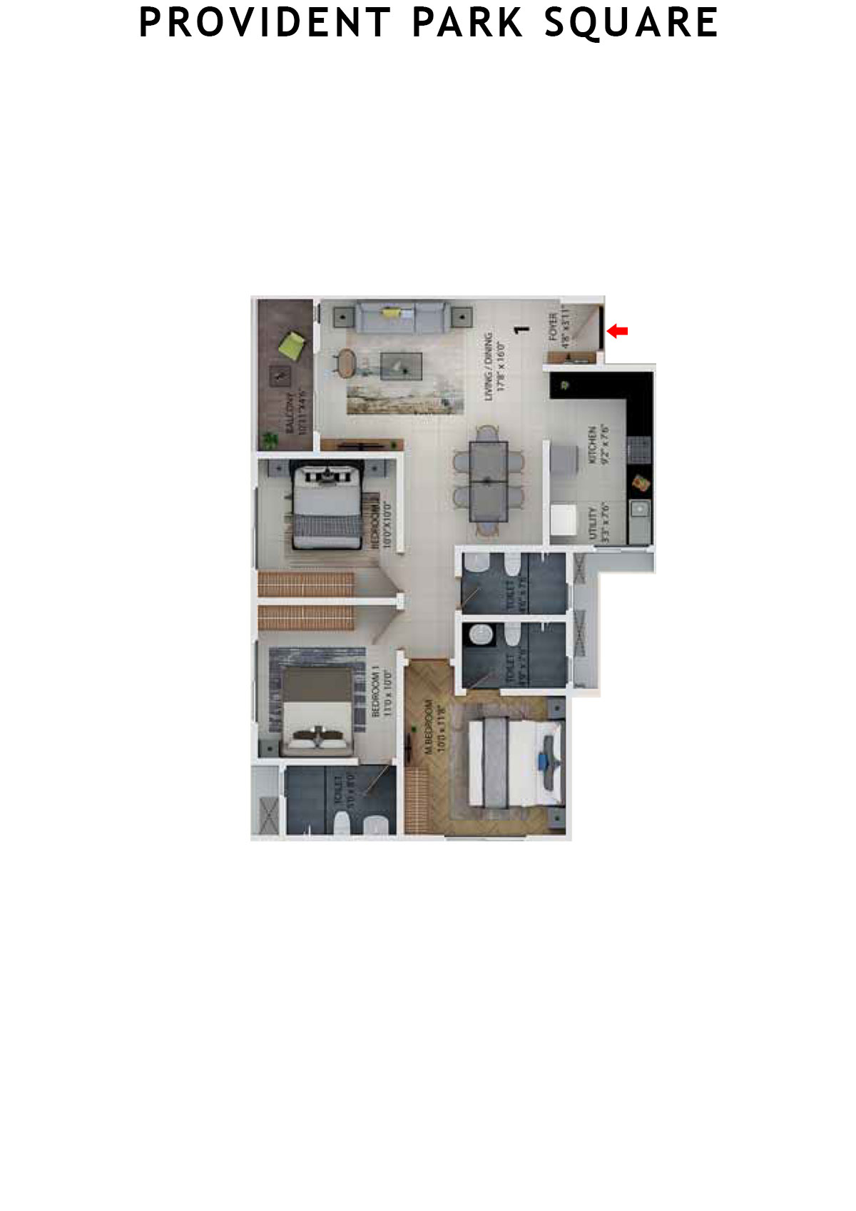 Provident Park Square Tower 6 Unit 4 (Type 6E) Floor Plan