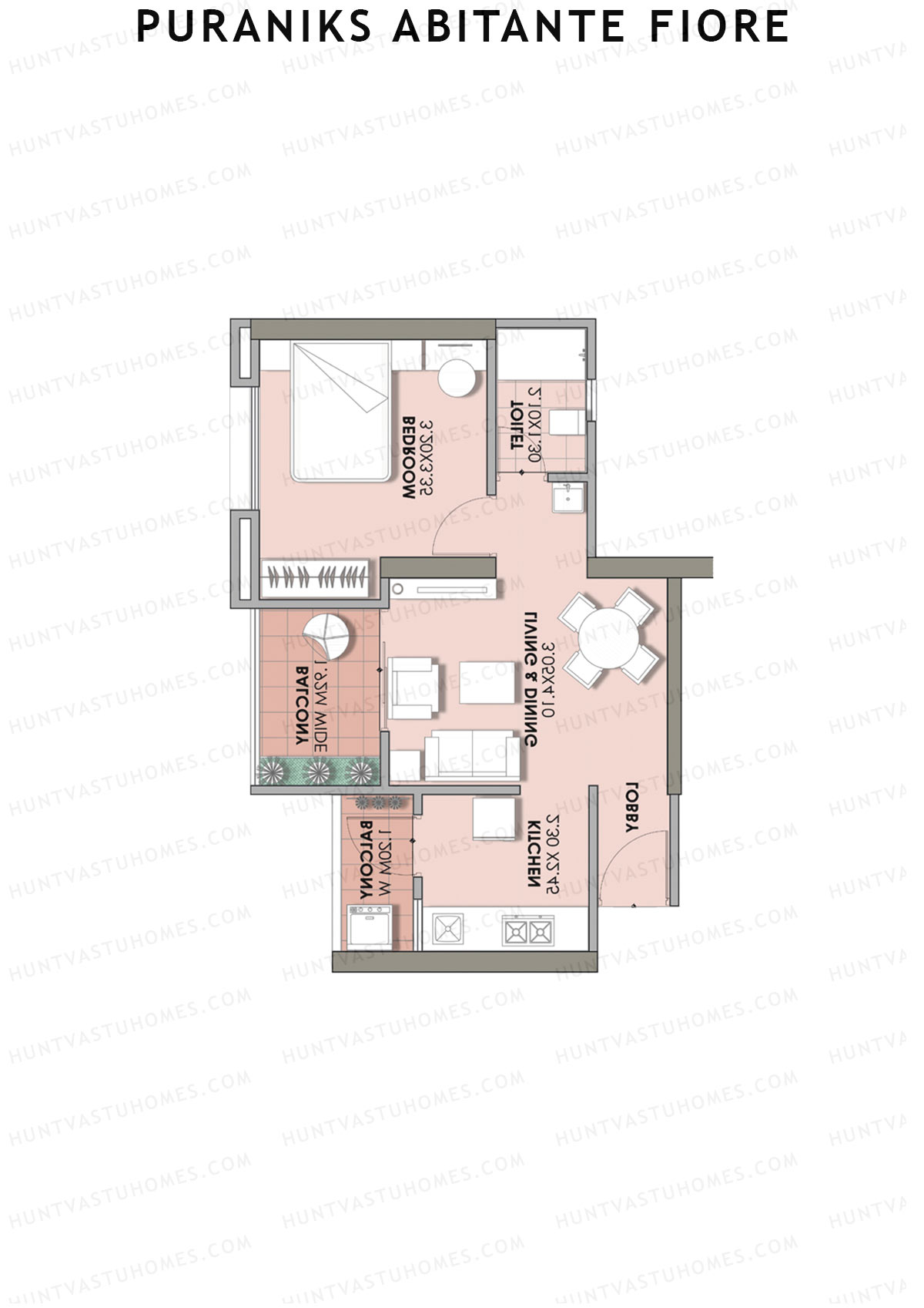 Puraniks Abitante Fiore Tower B Unit 3 (Type A) Floor Plan