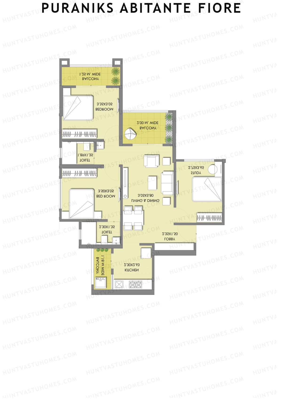 Puraniks Abitante Fiore Tower C Unit 1 (Type A) Floor Plan