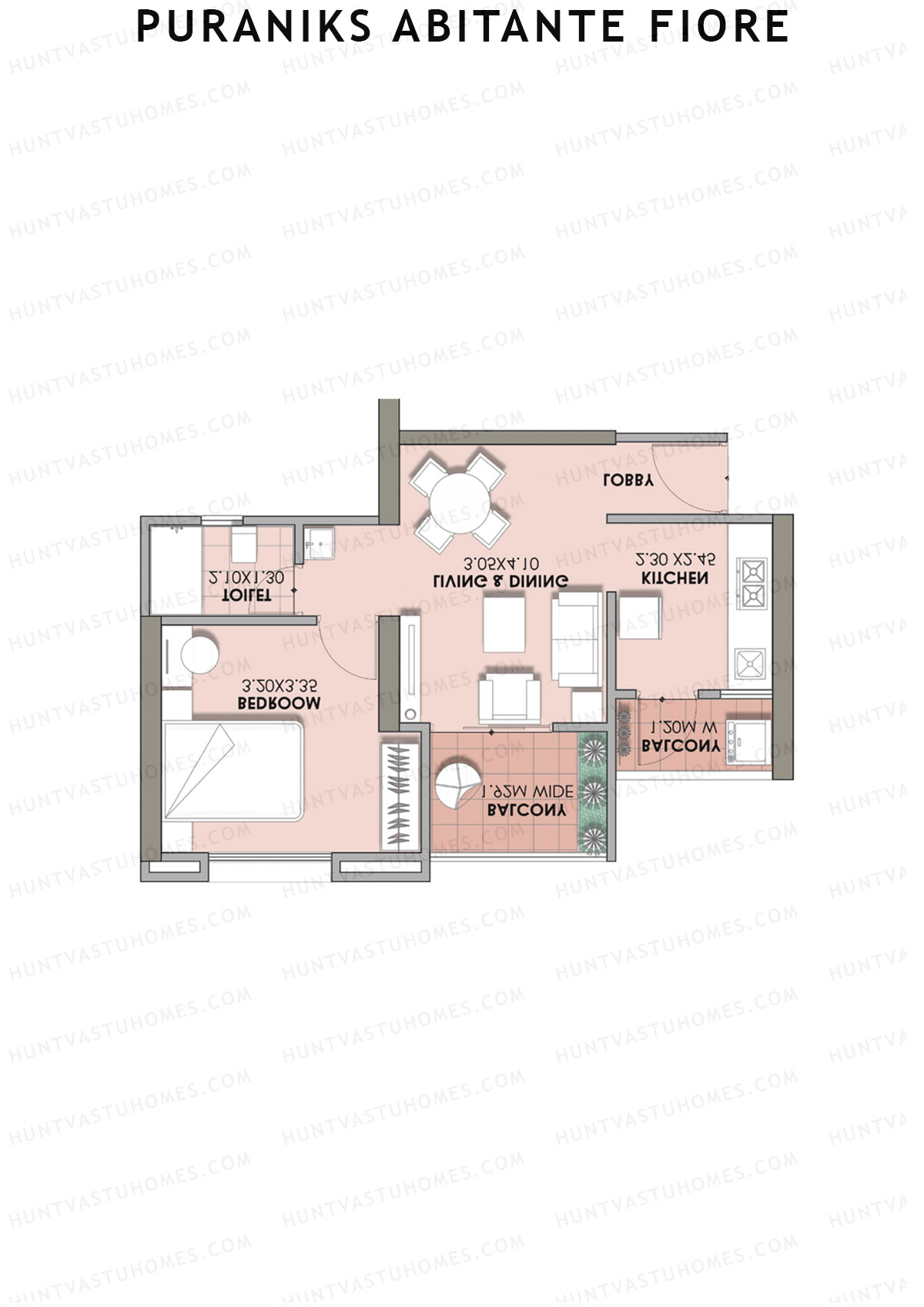 Puraniks Abitante Fiore Tower F Unit 3 (Type A) Floor Plan